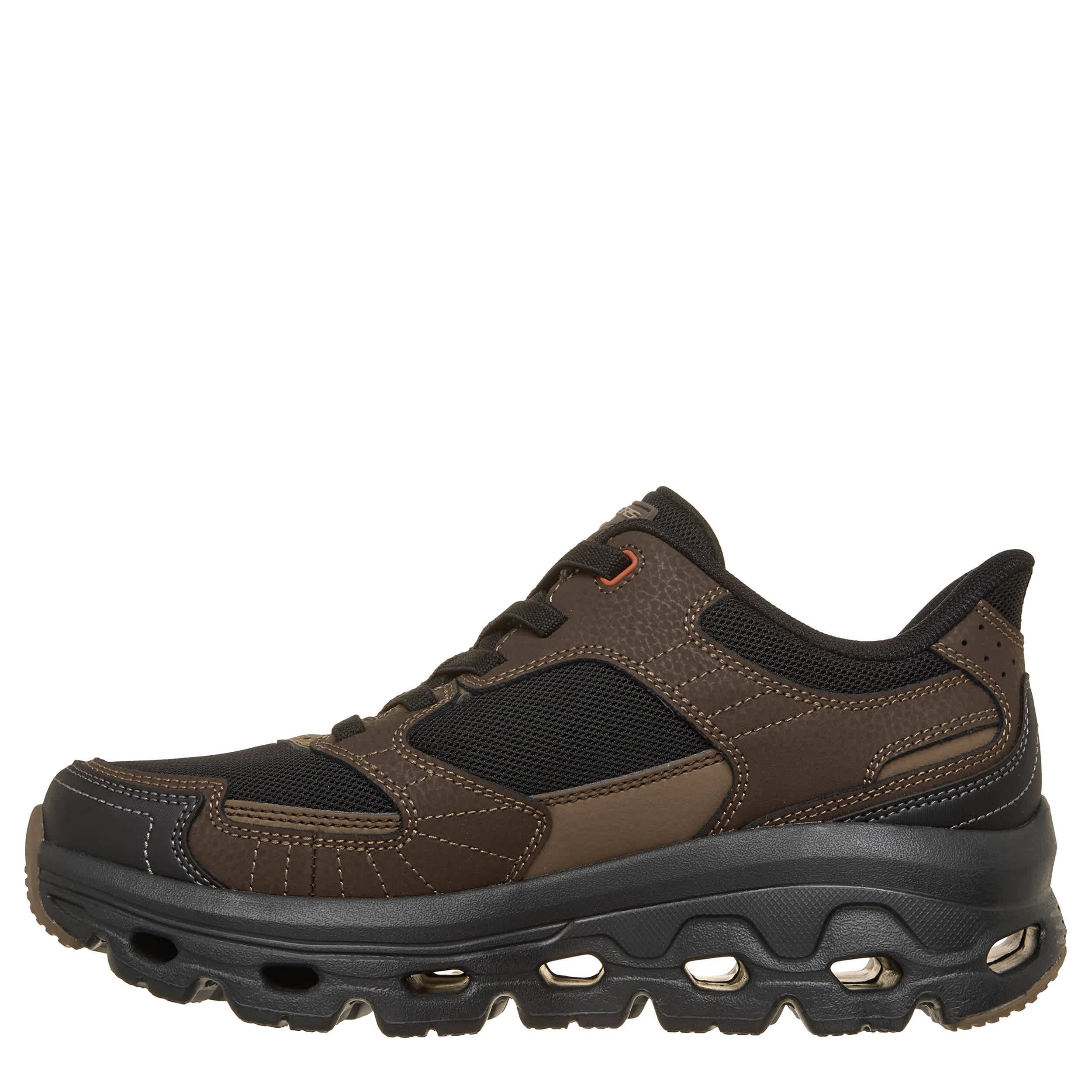 SKECHERS-MENS SLIP-INS GLIDE-STEP SOLE-BEALE CREEK HIKING SHOE-BROWN & BLACK
