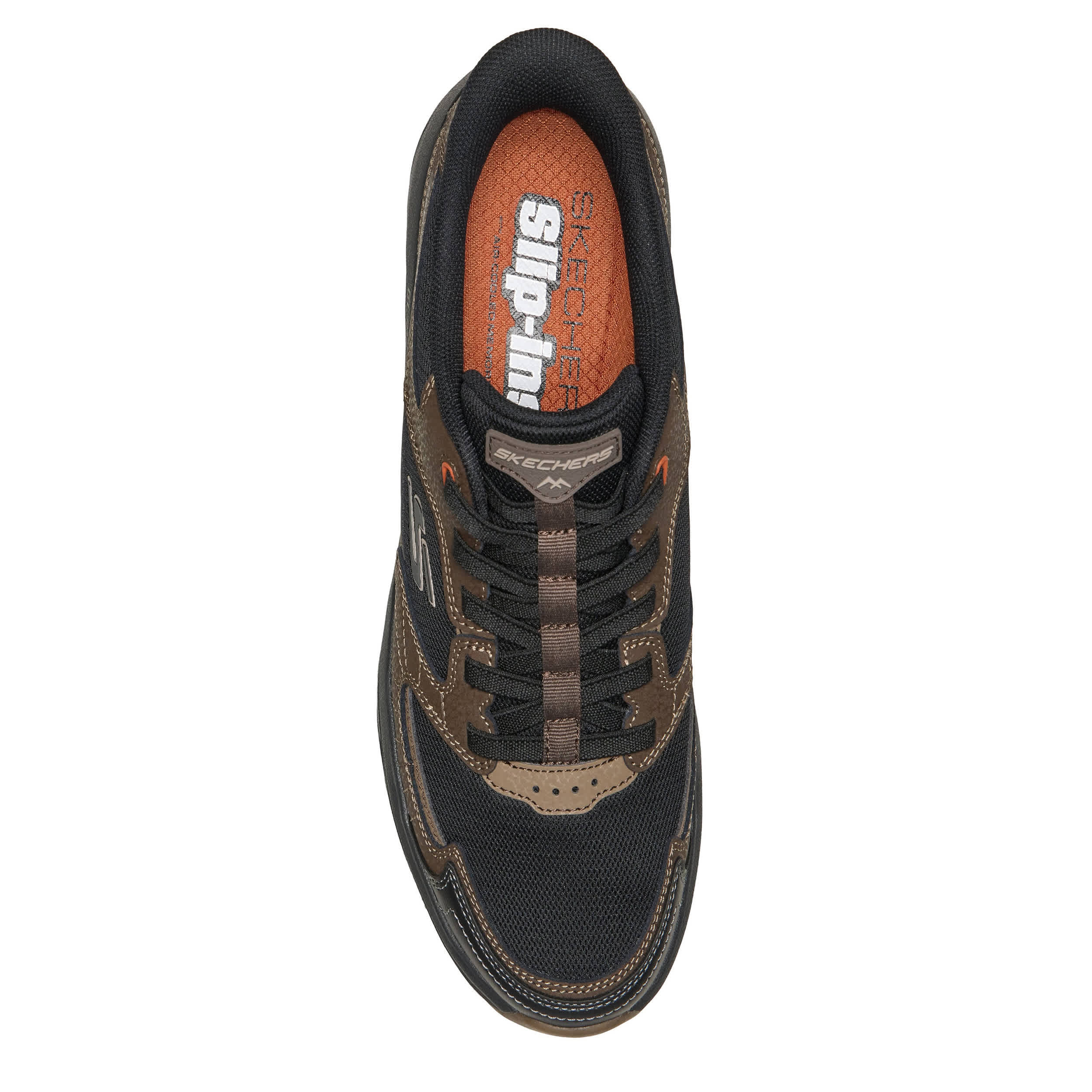 SKECHERS-MENS SLIP-INS GLIDE-STEP SOLE-BEALE CREEK HIKING SHOE-BROWN & BLACK