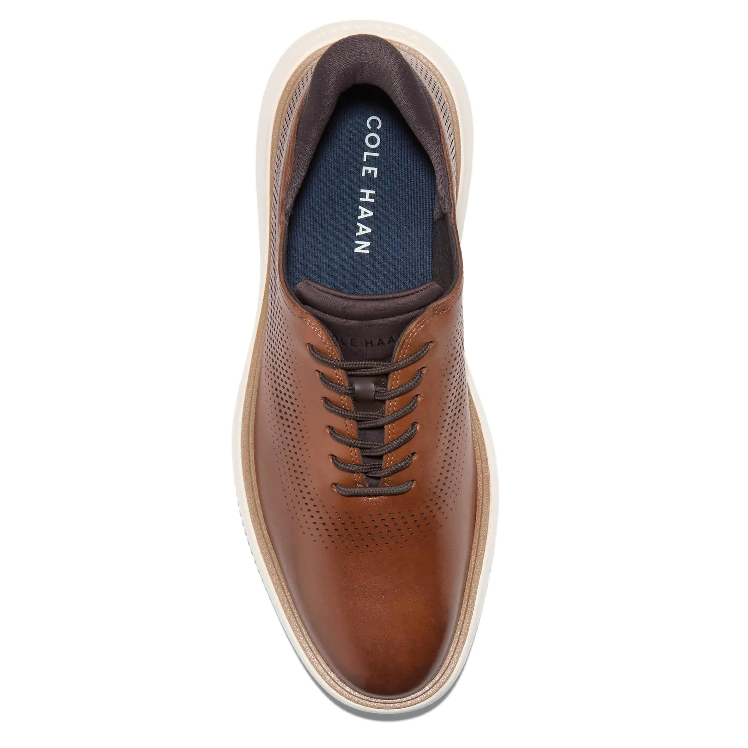 COLE HAAN-MENS GRAND PHAZE LASER OXFORD-DARK BROWN & IVORY