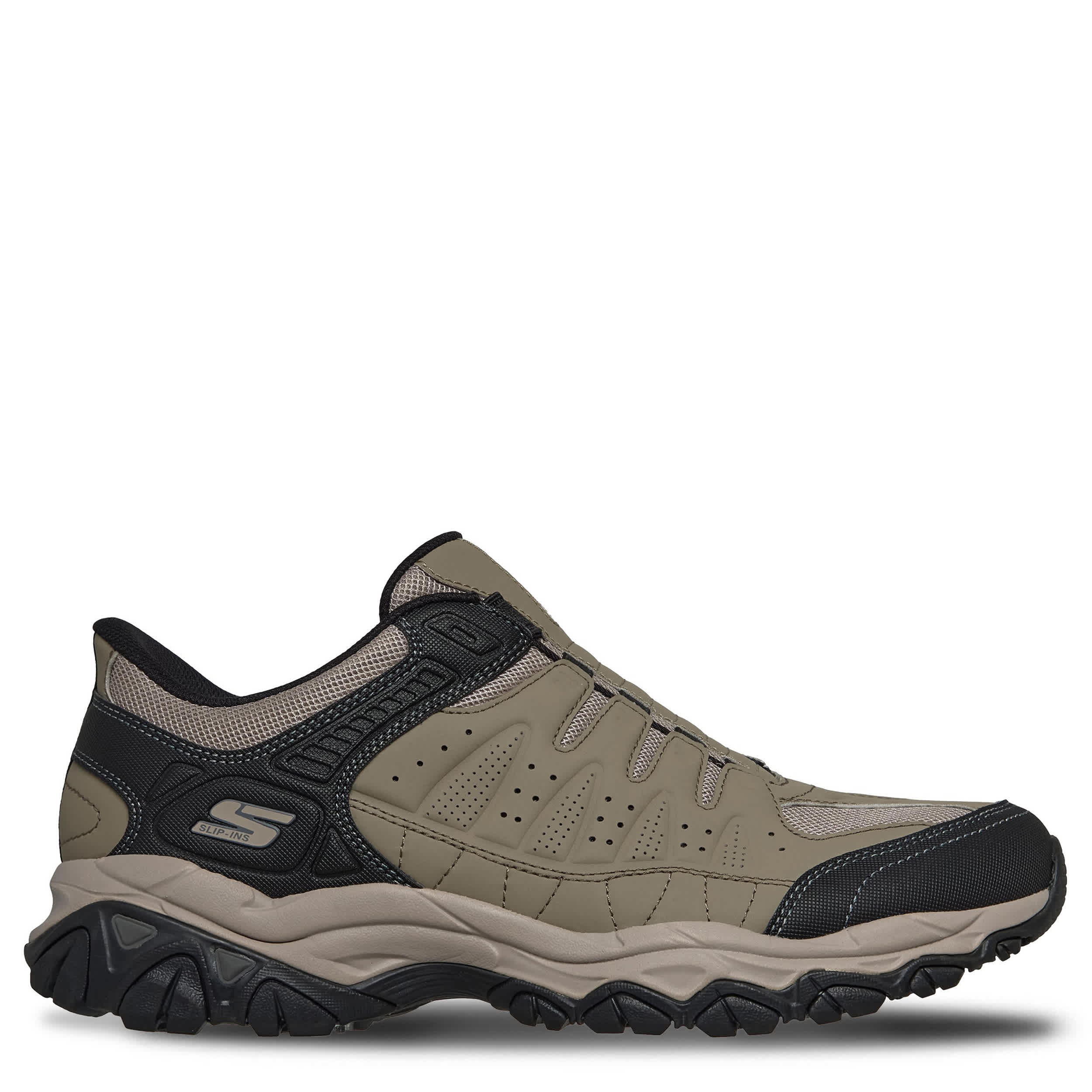 SKECHERS-MENS SLIP-INS AFTER BURN M.FIT HIKING SHOE-TAUPE & BLACK