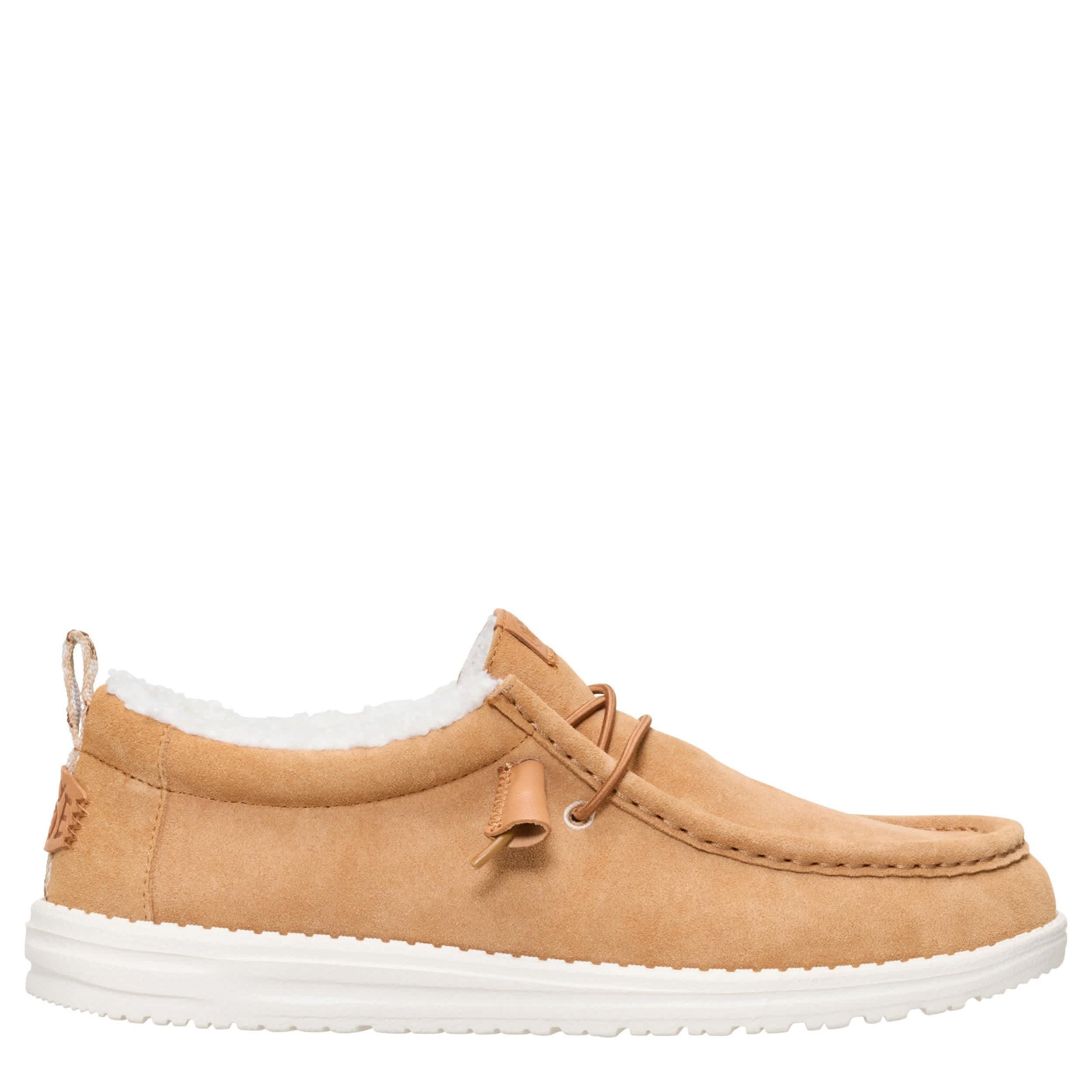 HEYDUDE-MENS WALLY SUEDE SHEARLING SLIP ON SNEAKER-TAN & 