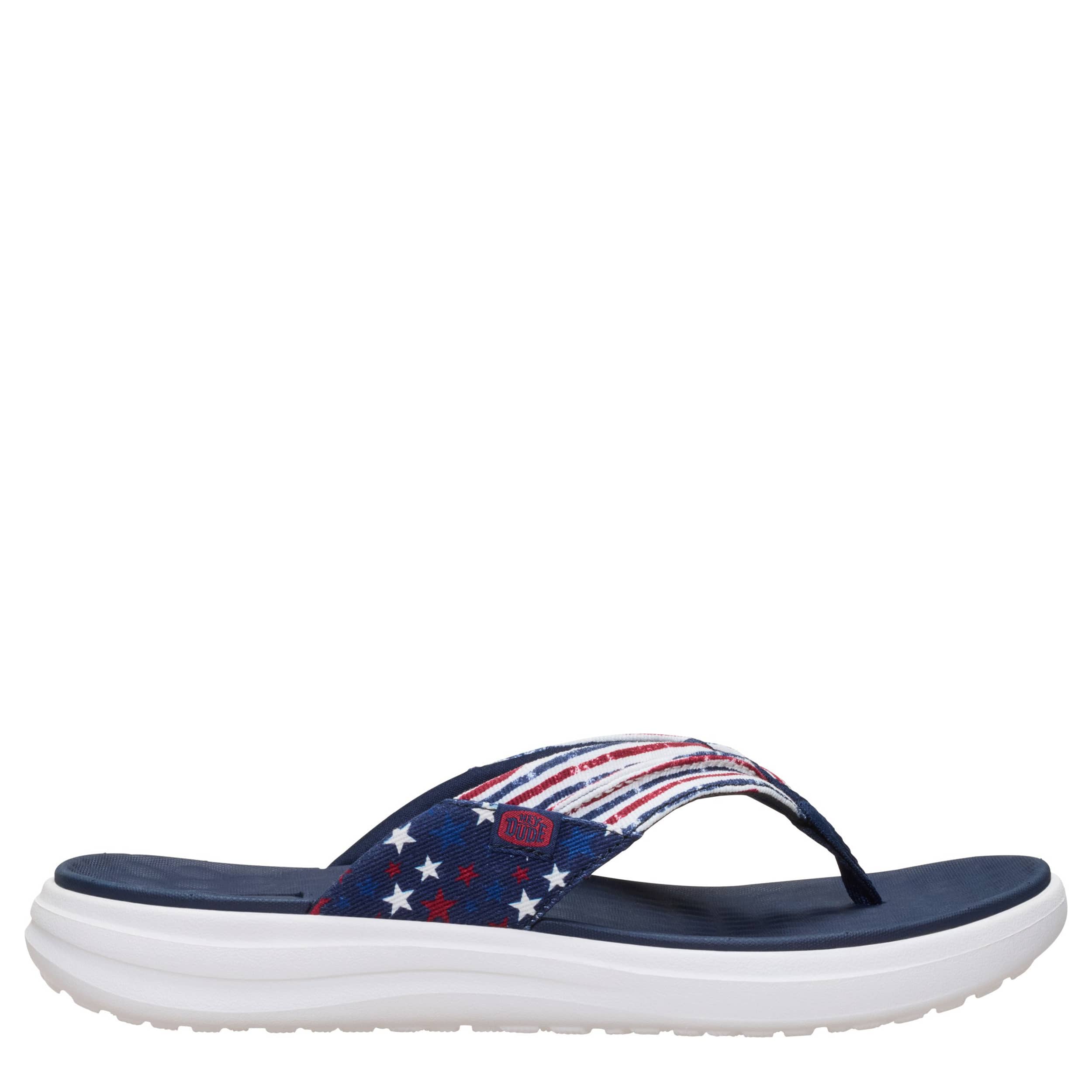 HEYDUDE-MENS FINN AMERICANA FLIP FLOP SANDAL-BLUE & 