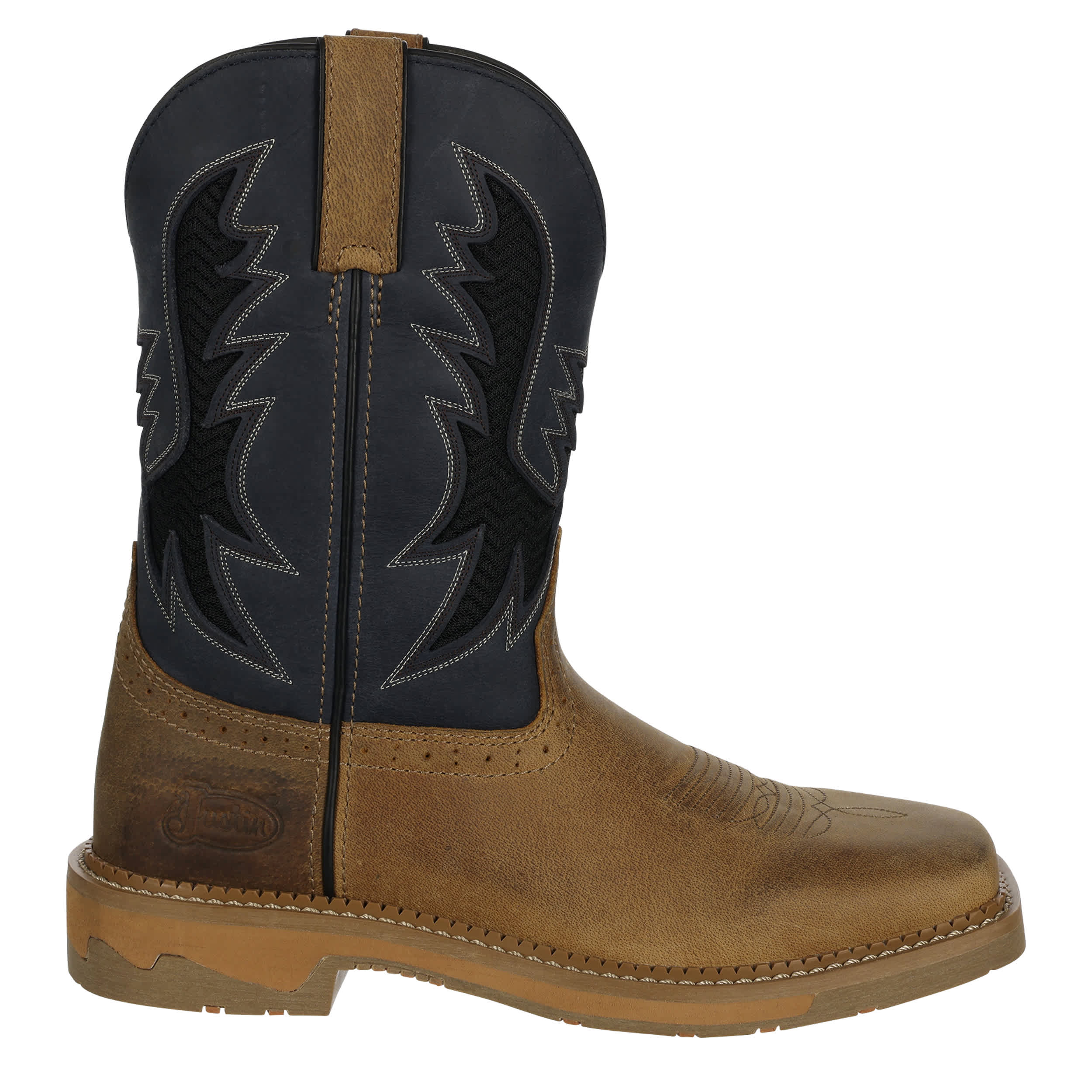 JUSTIN-MENS BOLT WESTERN BOOT-NAVY & TAN