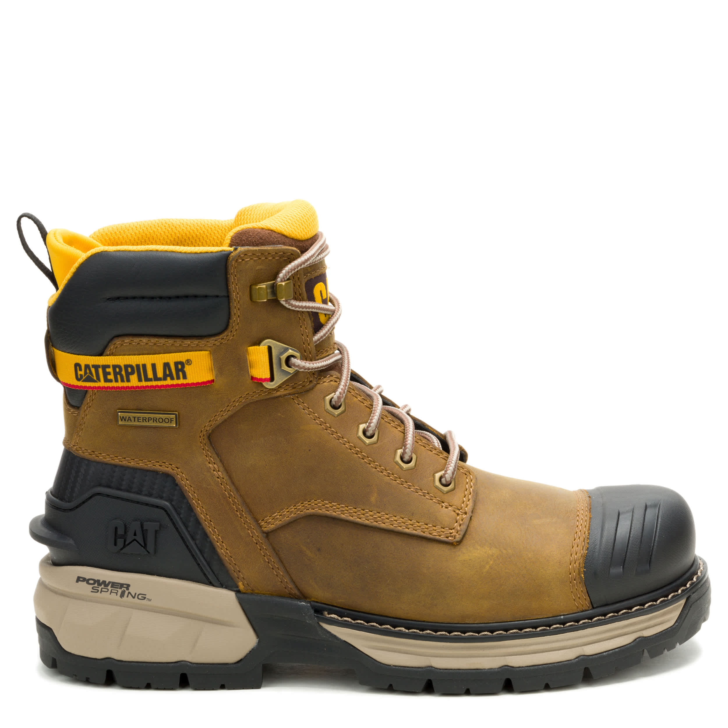 CATERPILLAR-MENS EXCAVATOR POWER SPRING SOFT TOE 6" WP WORK BOOT-KHAKI & 