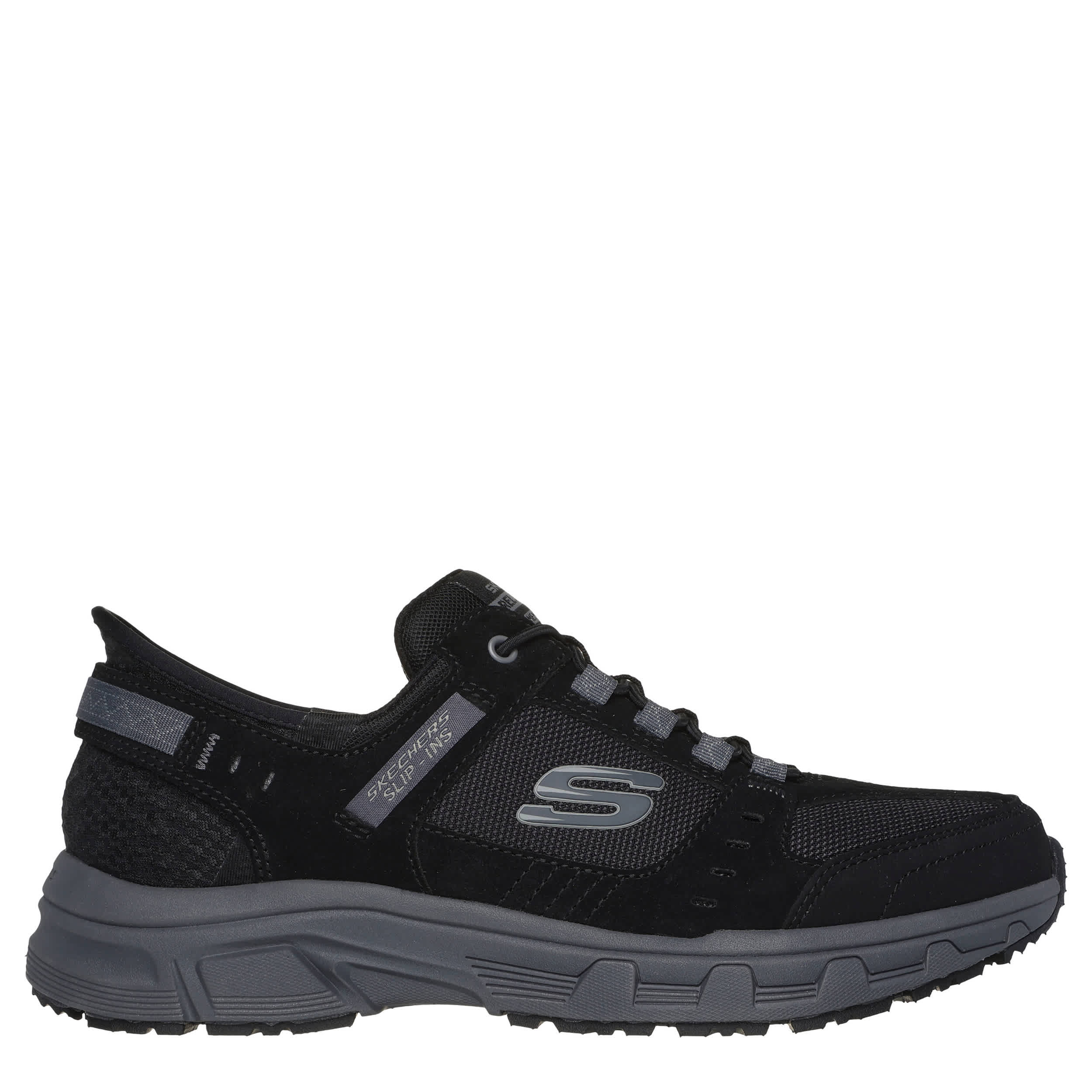 SKECHERS-MENS SLIP-INS OAK CANYON HIKING SHOE-BLACK & DARK GREY