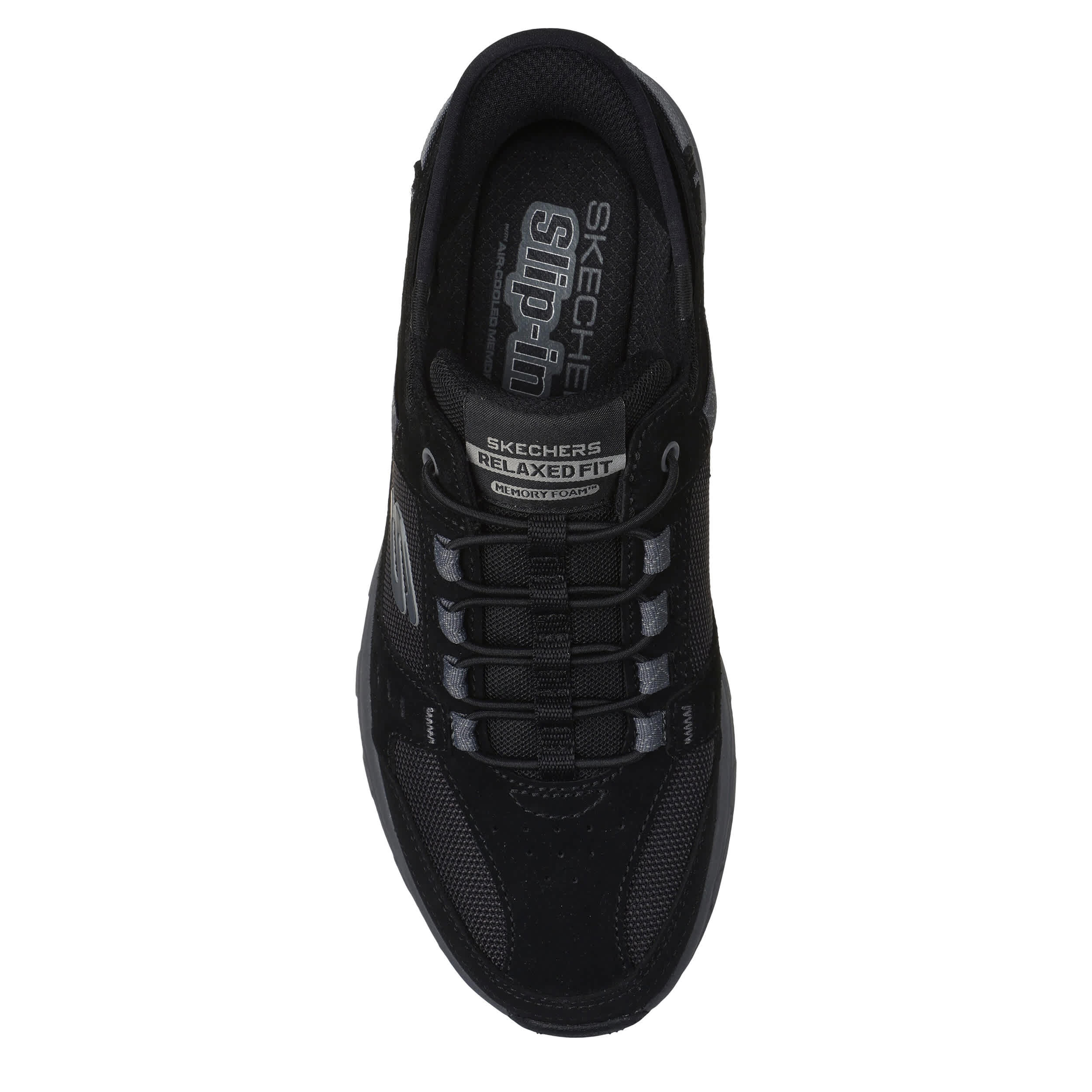SKECHERS-MENS SLIP-INS OAK CANYON HIKING SHOE-BLACK & DARK GREY
