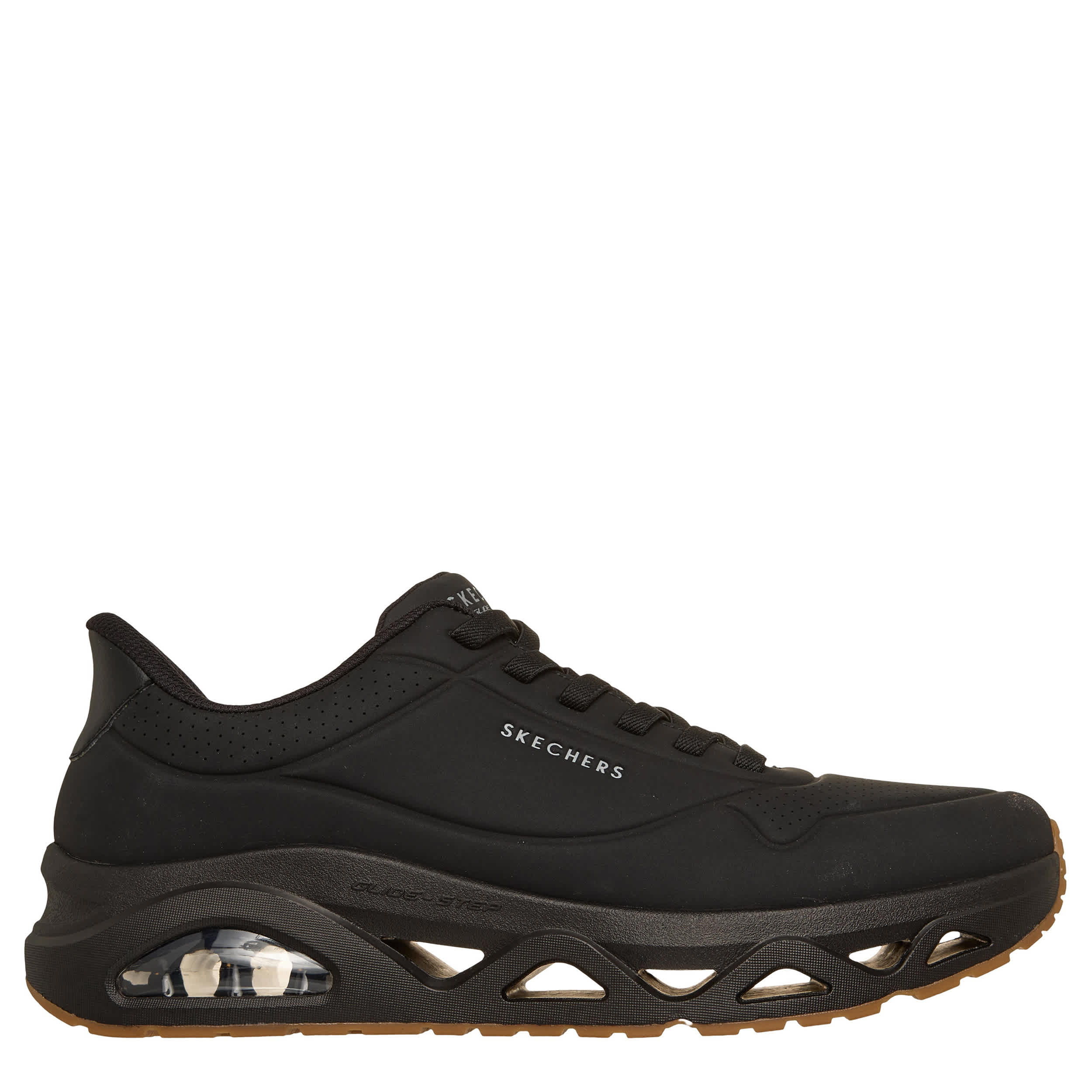 SKECHERS-MENS SLIP-INS UNO GLIDE STEP SNEAKER-BLACK & GUM