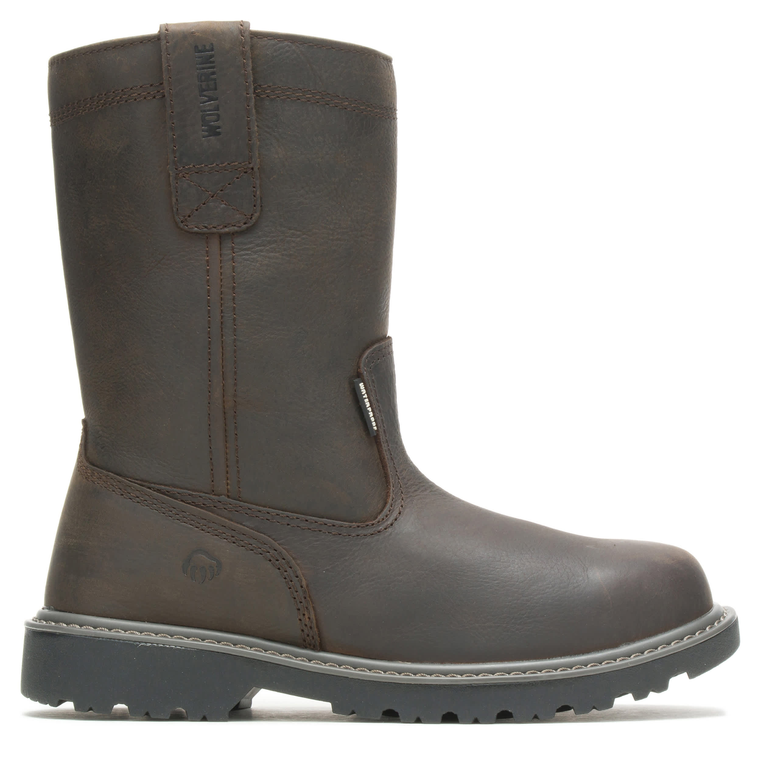 WOLVERINE-MENS FLOORHAND PLAIN TOE PULL ON WORK BOOT-DARK BROWN & 
