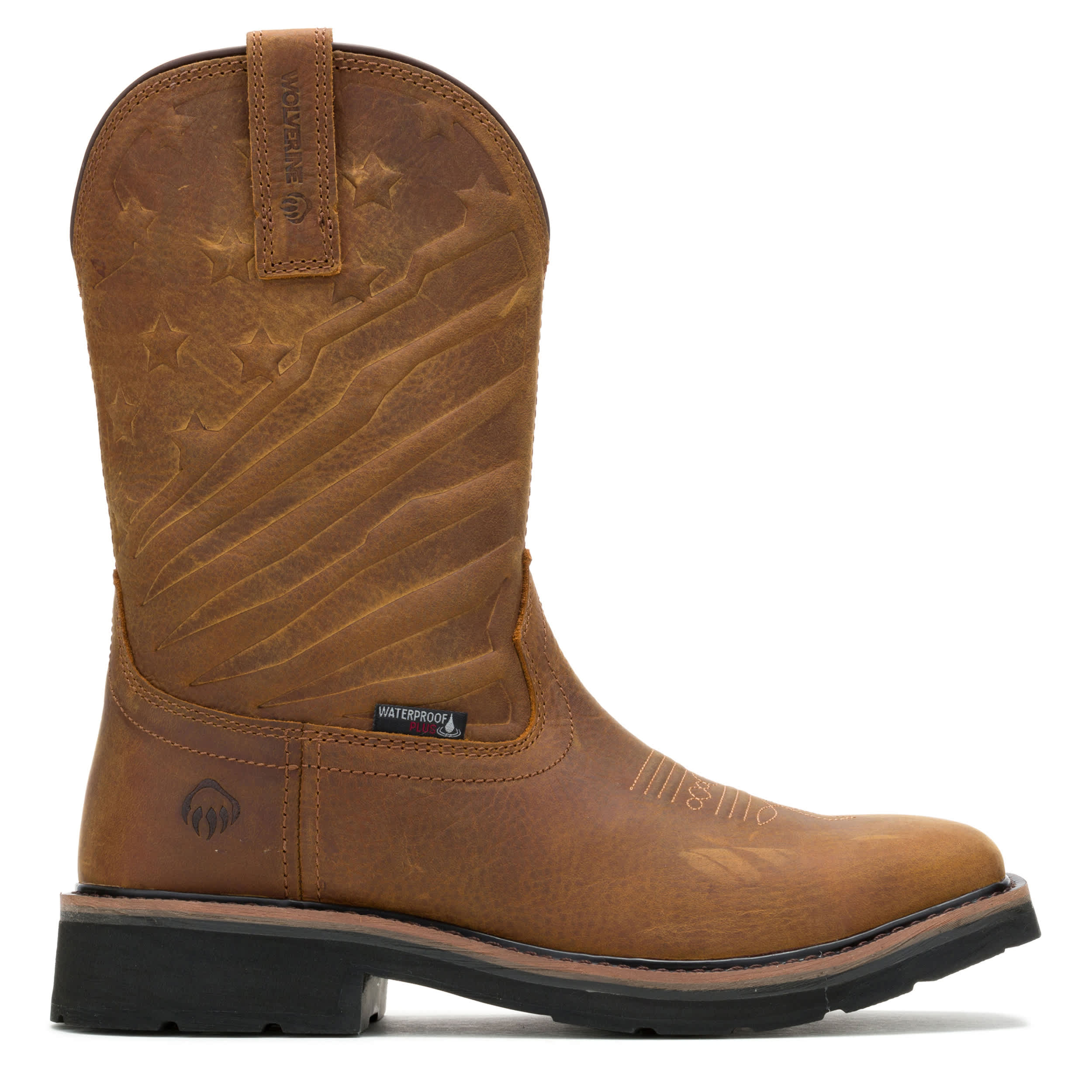 WOLVERINE-MENS X JORDAN DAVIS RANCHER FLAG LX WELLINGTON WORK-DARK TAN & 