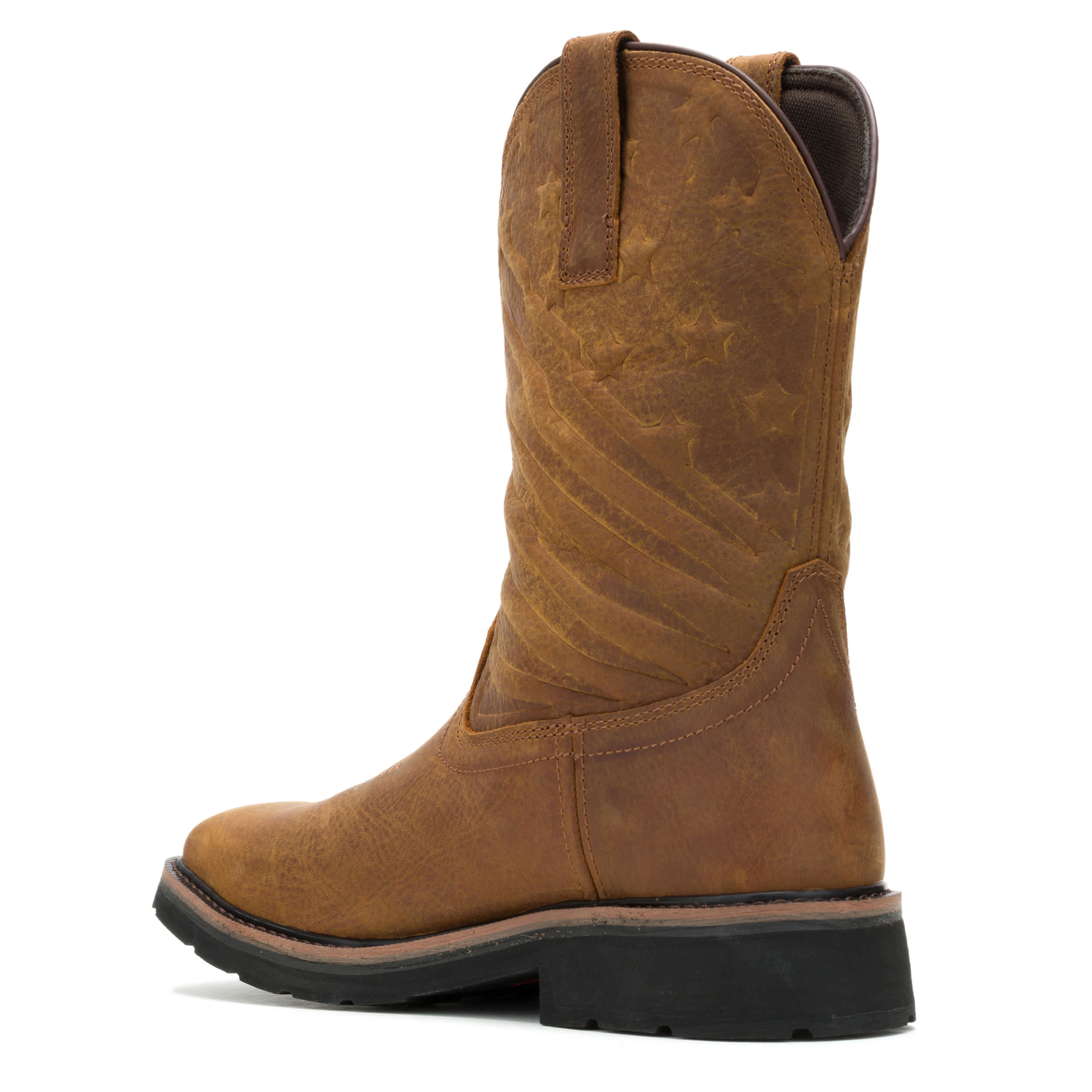 WOLVERINE-MENS X JORDAN DAVIS RANCHER FLAG LX STEEL WELLINGTON-DARK TAN & CLEAR