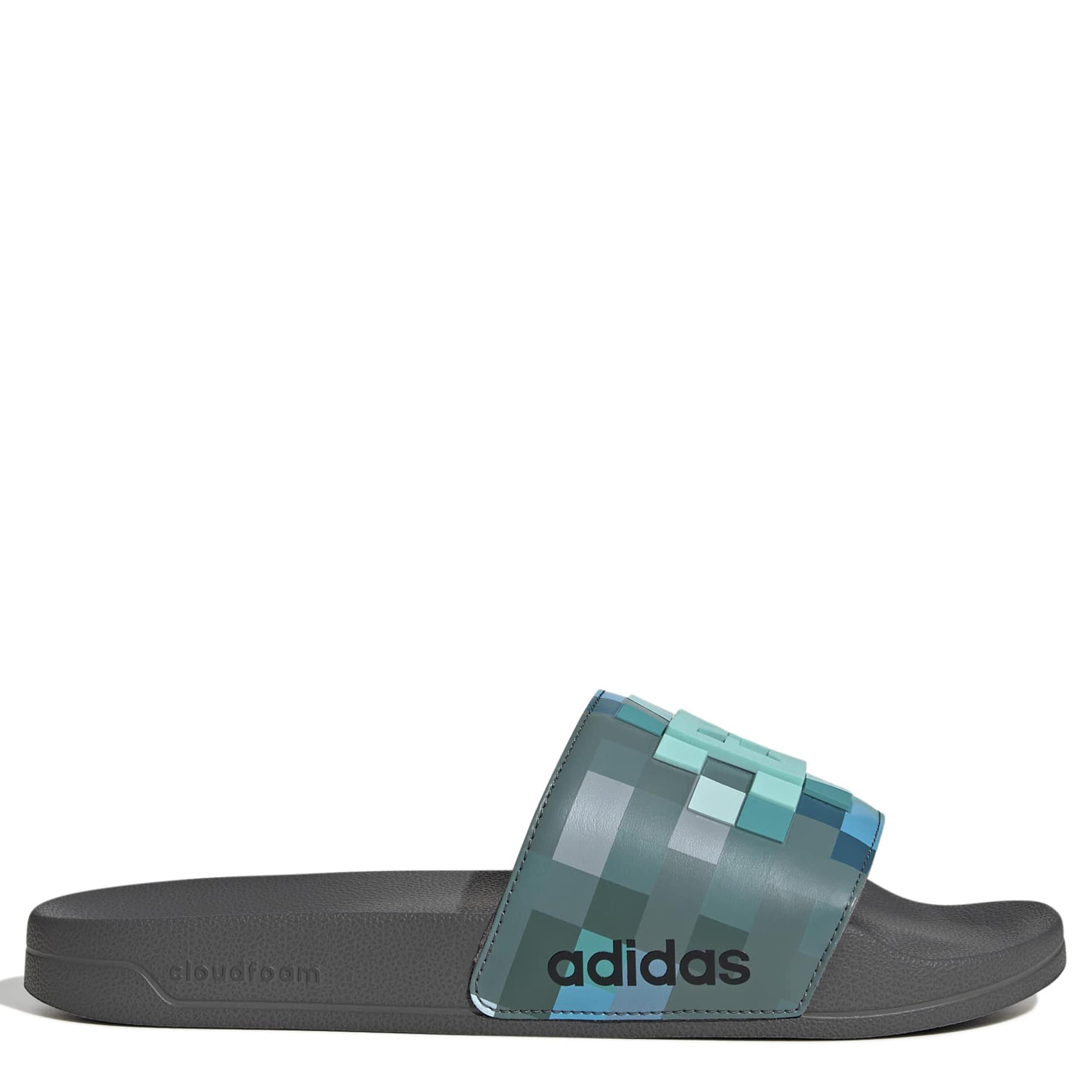 ADIDAS-MENS MINECRAFT ADILETTE SHOWER SLIDE SANDAL-GREY & 