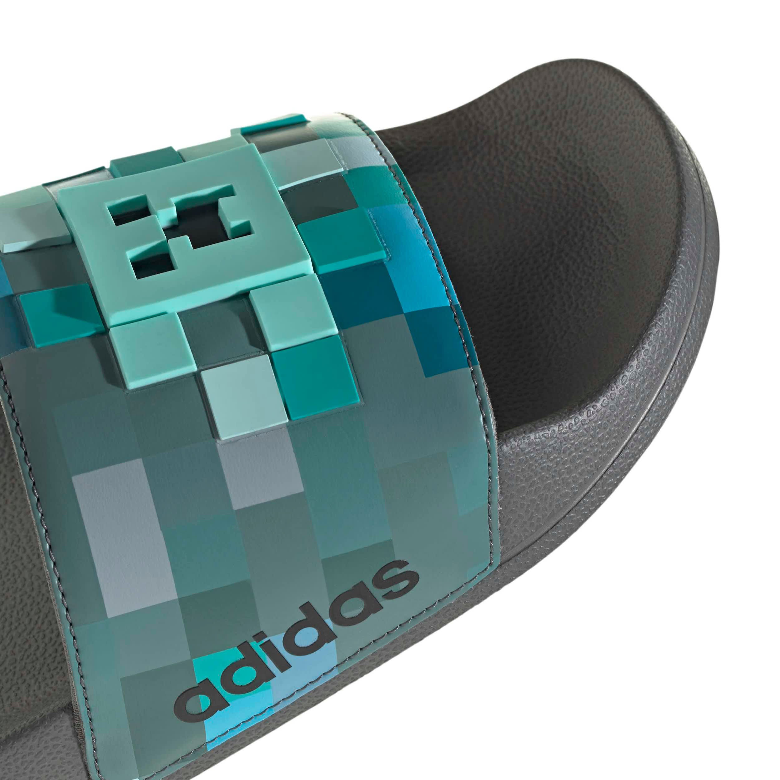 ADIDAS-MENS MINECRAFT ADILETTE SHOWER SLIDE SANDAL-GREY & 
