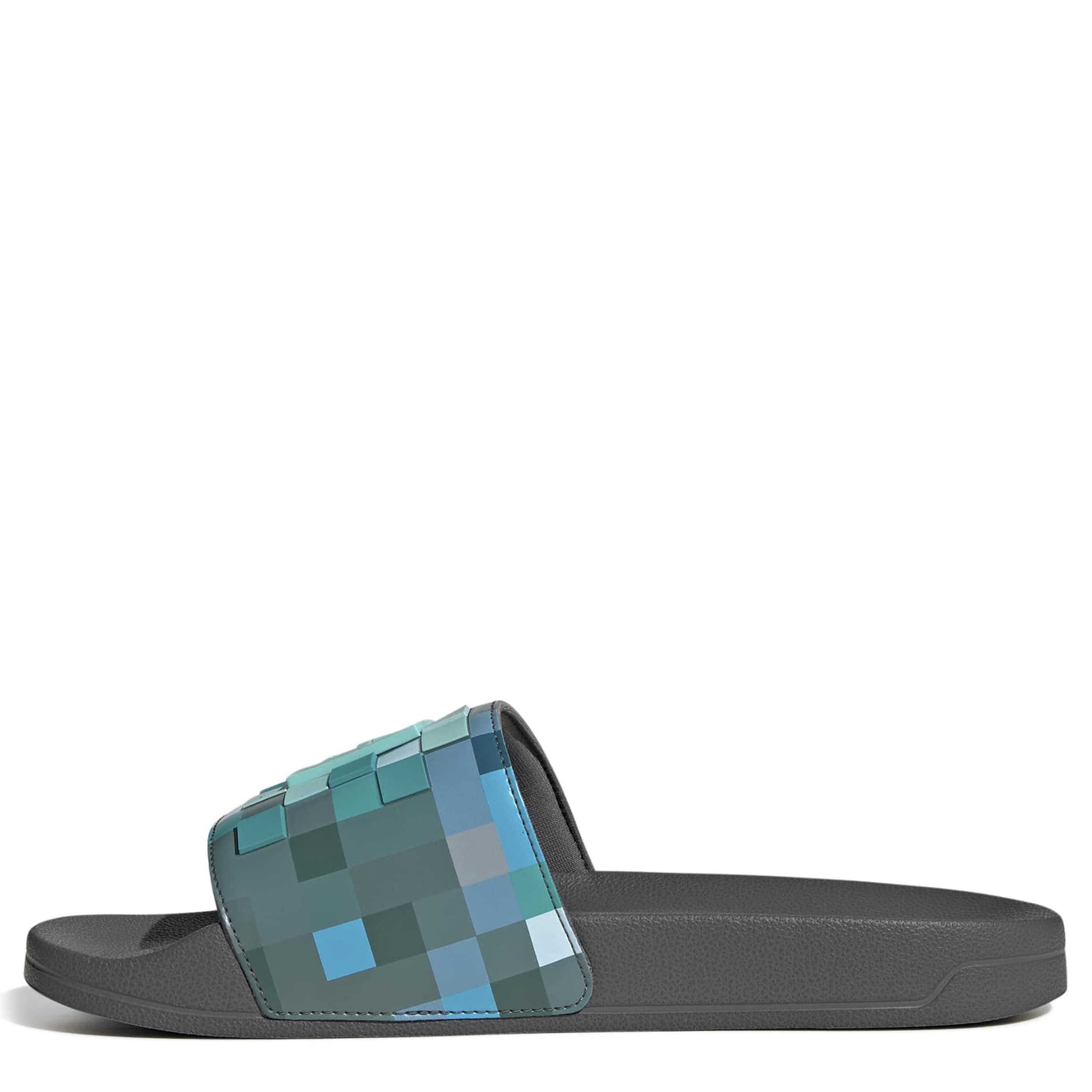 ADIDAS-MENS MINECRAFT ADILETTE SHOWER SLIDE SANDAL-GREY & 