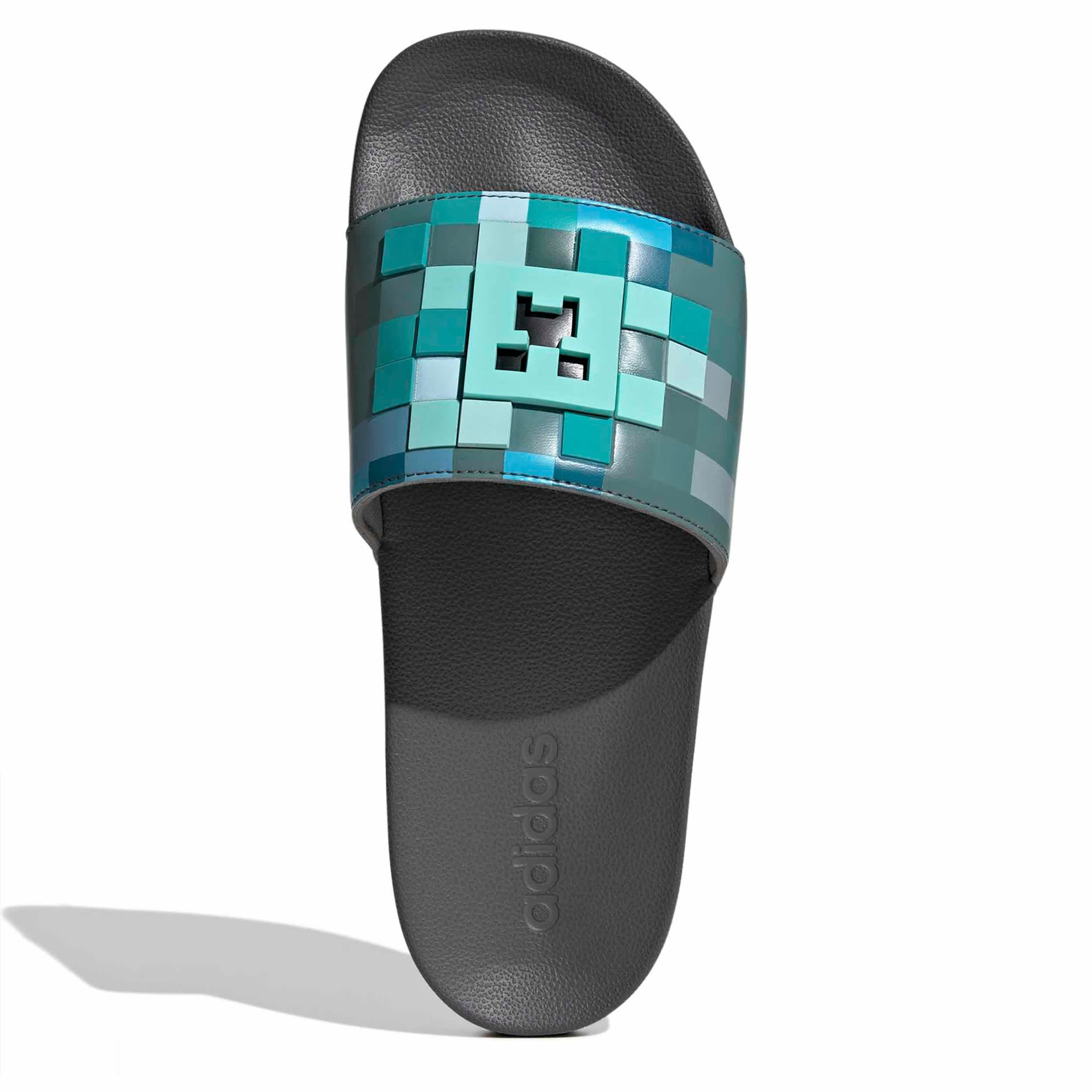 ADIDAS-MENS MINECRAFT ADILETTE SHOWER SLIDE SANDAL-GREY & 