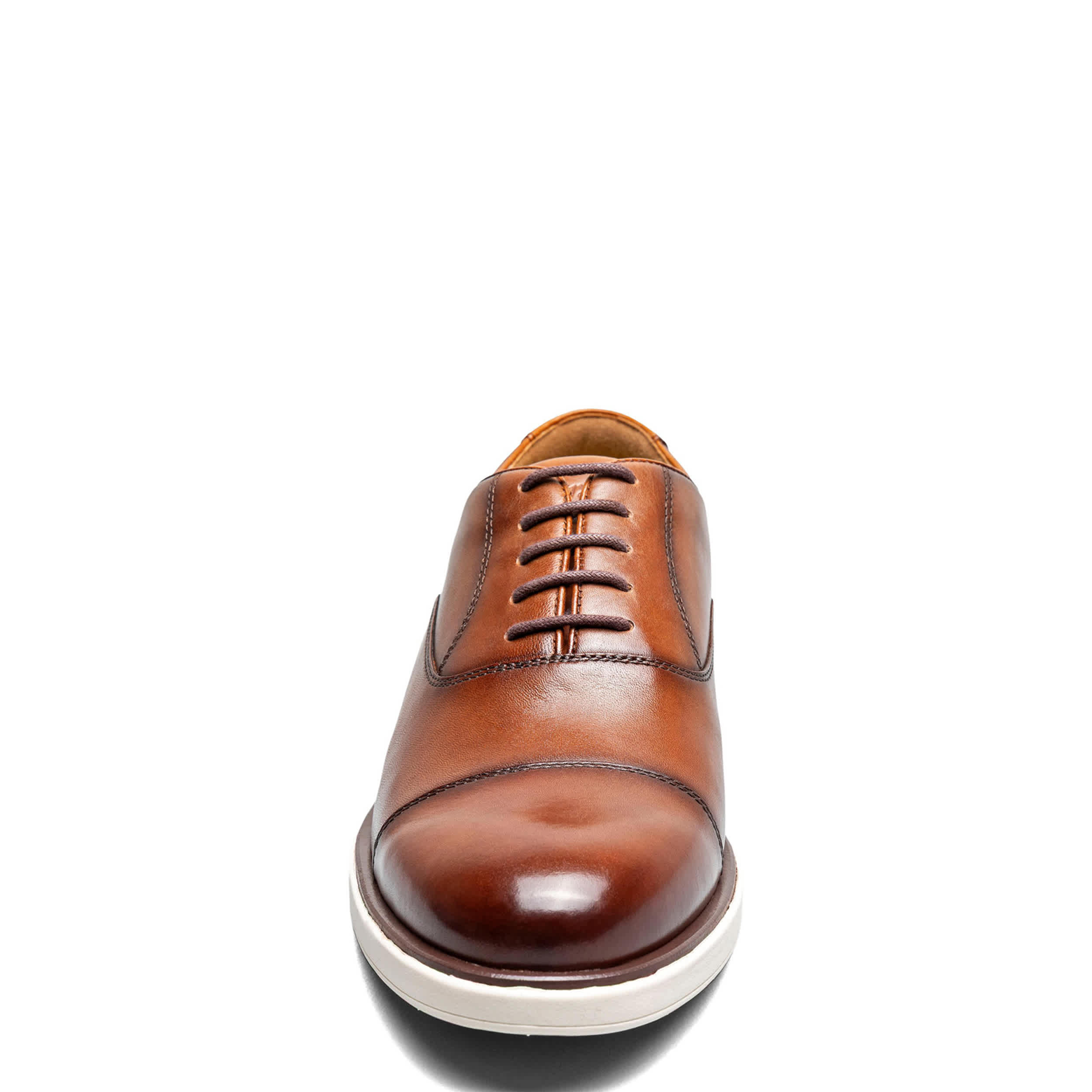 FLORSHEIM-MENS AVENUE CAP TOE OXFORD-COGNAC & WHITE