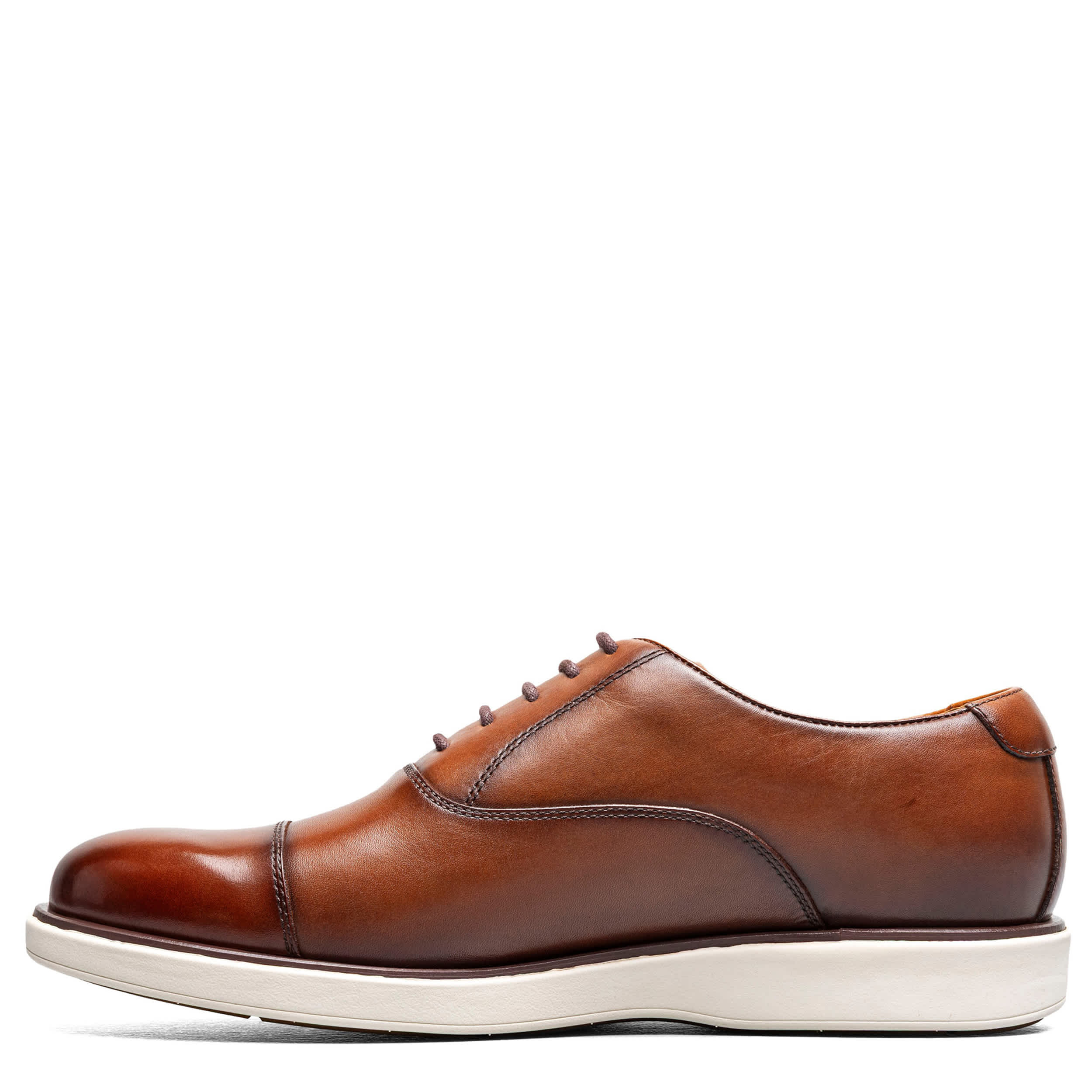 FLORSHEIM-MENS AVENUE CAP TOE OXFORD-COGNAC & WHITE