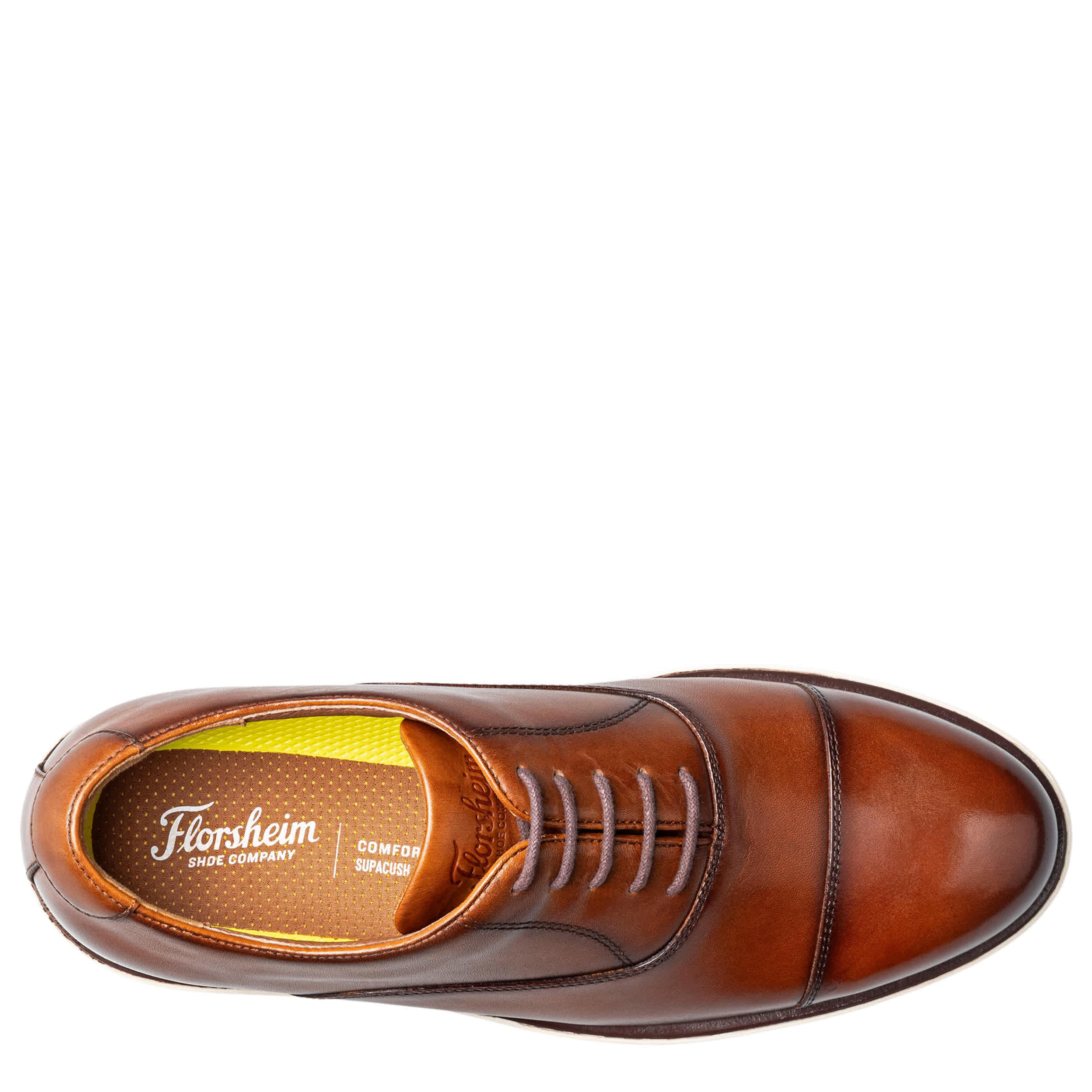 FLORSHEIM-MENS AVENUE CAP TOE OXFORD-COGNAC & WHITE