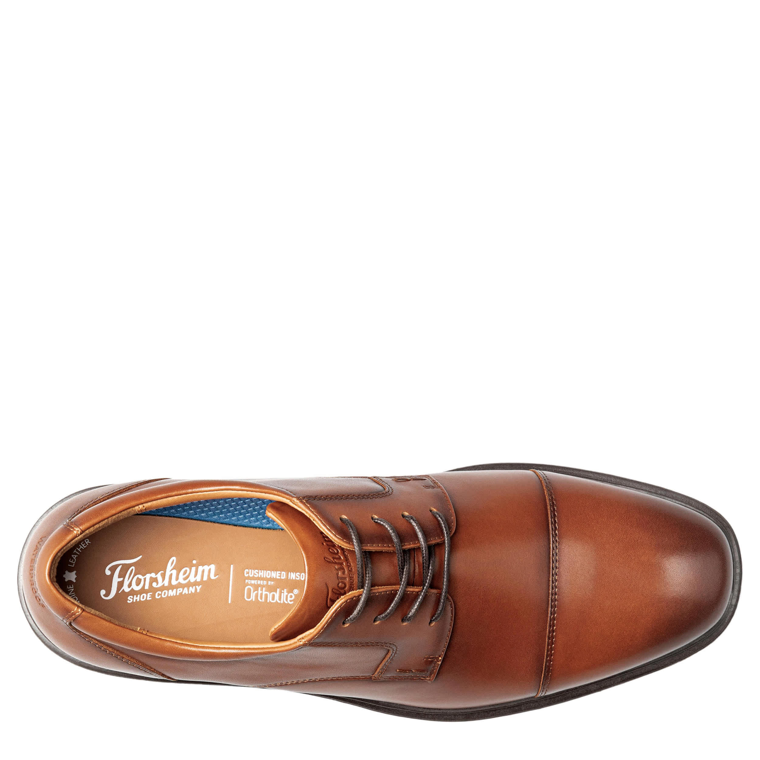 FLORSHEIM-MENS FORECAST II WATERPROOF CAP TOE OXFORD-COGNAC & 
