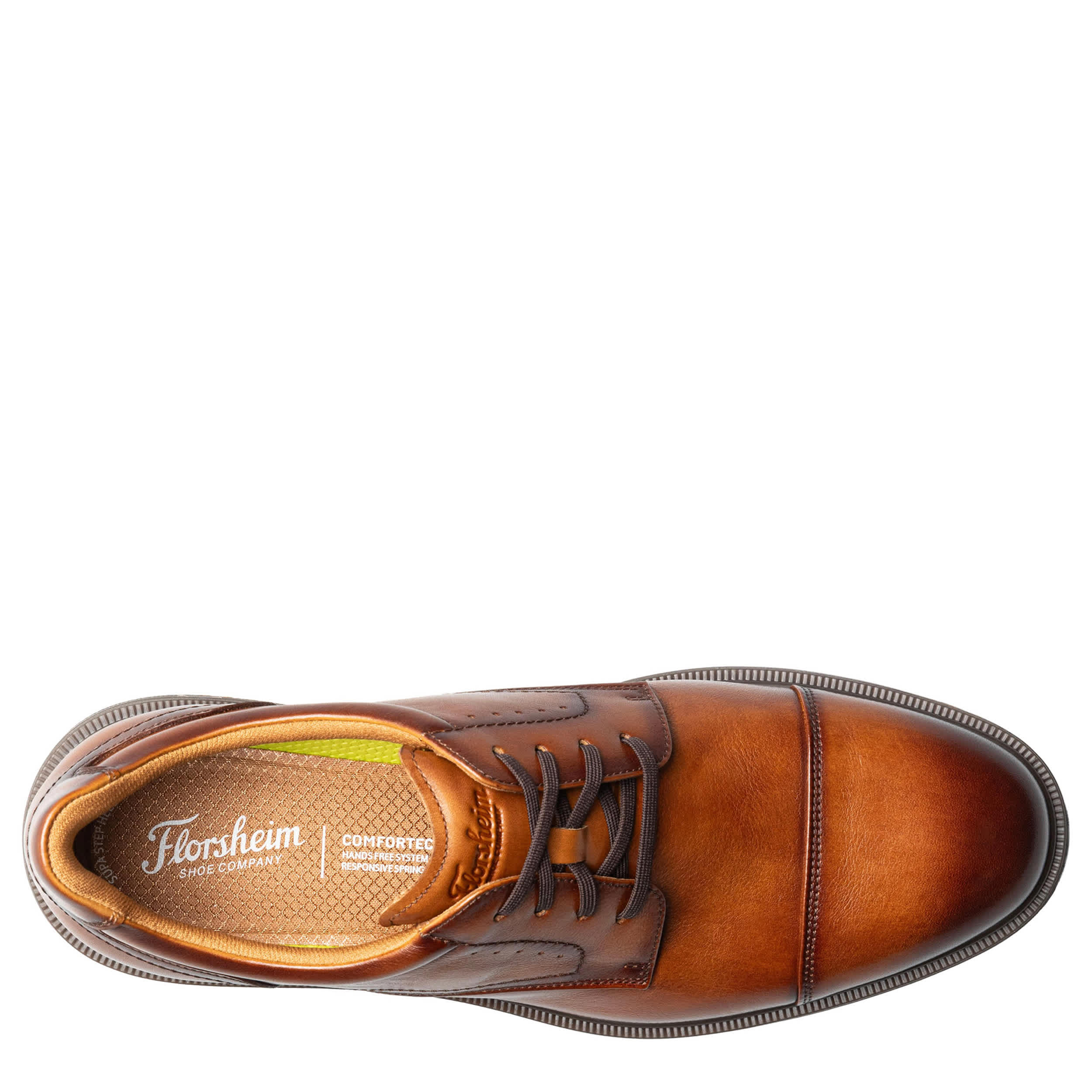 FLORSHEIM-MENS HIGHRISE CAP TOE HANDS FREE OXFORD-COGNAC & 
