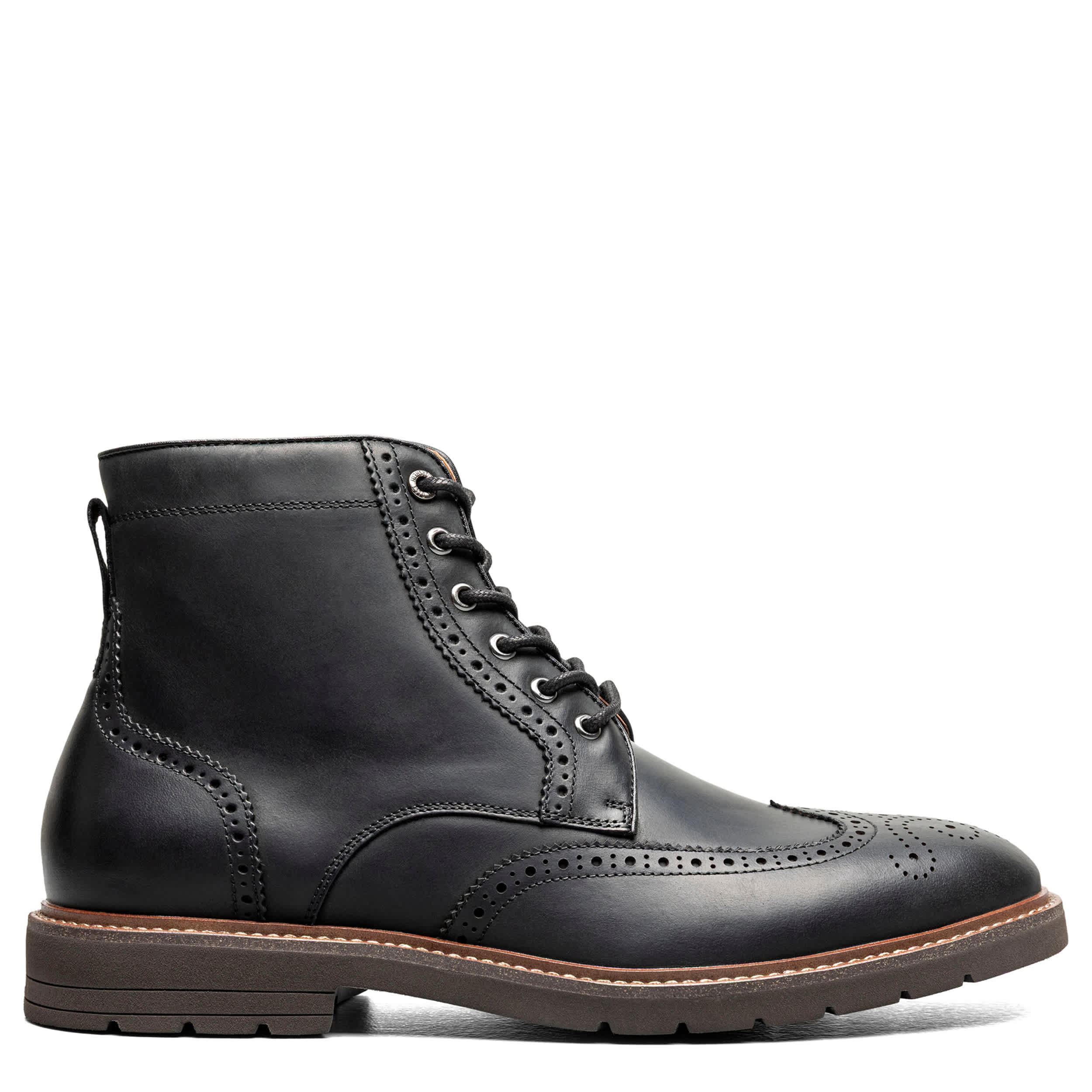 FLORSHEIM-MENS REDFORD WINGTIP LACE-UP BOOT-BLACK & 