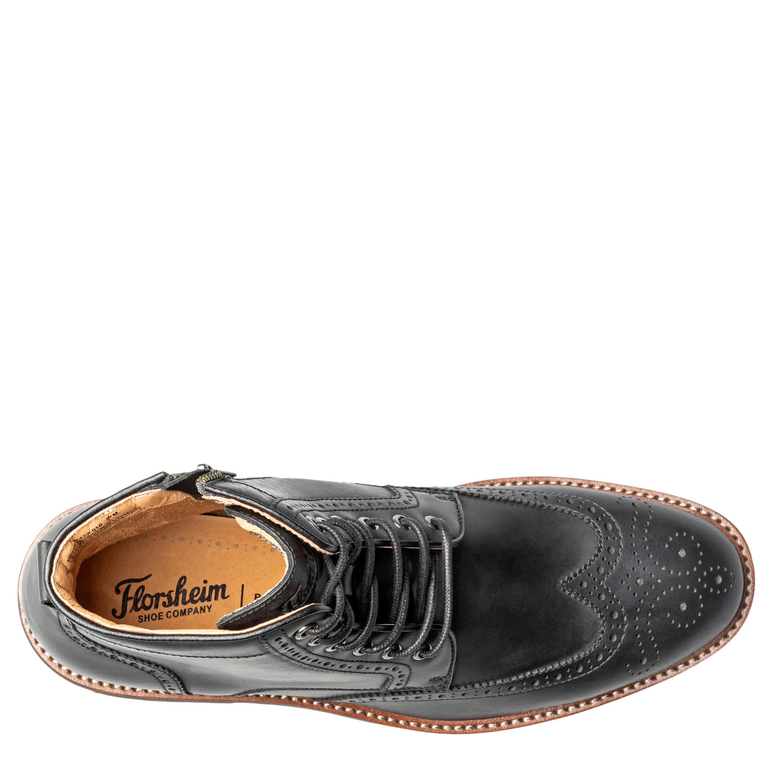 FLORSHEIM-MENS REDFORD WINGTIP LACE-UP BOOT-BLACK & 