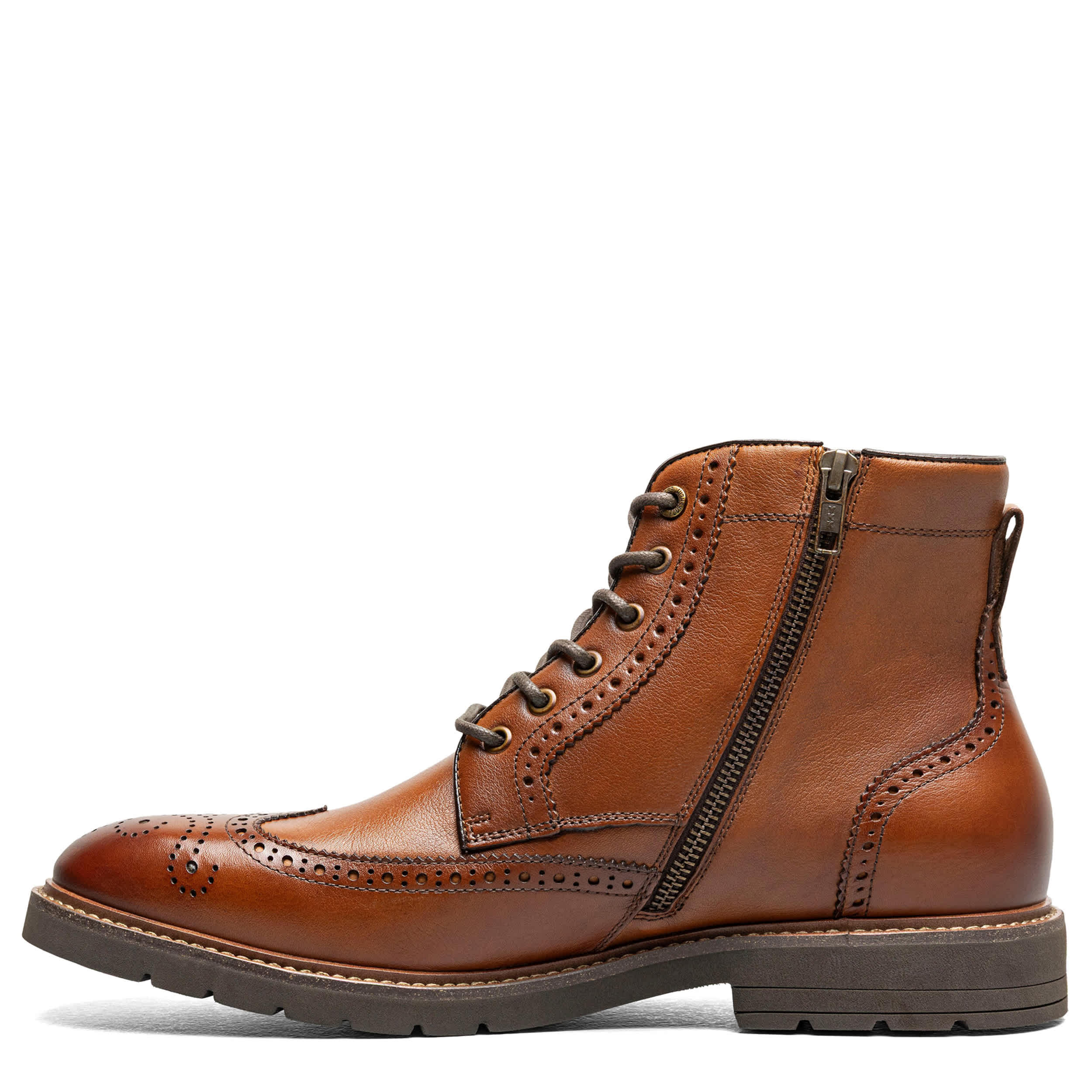 FLORSHEIM-MENS REDFORD WINGTIP LACE-UP BOOT-COGNAC & 