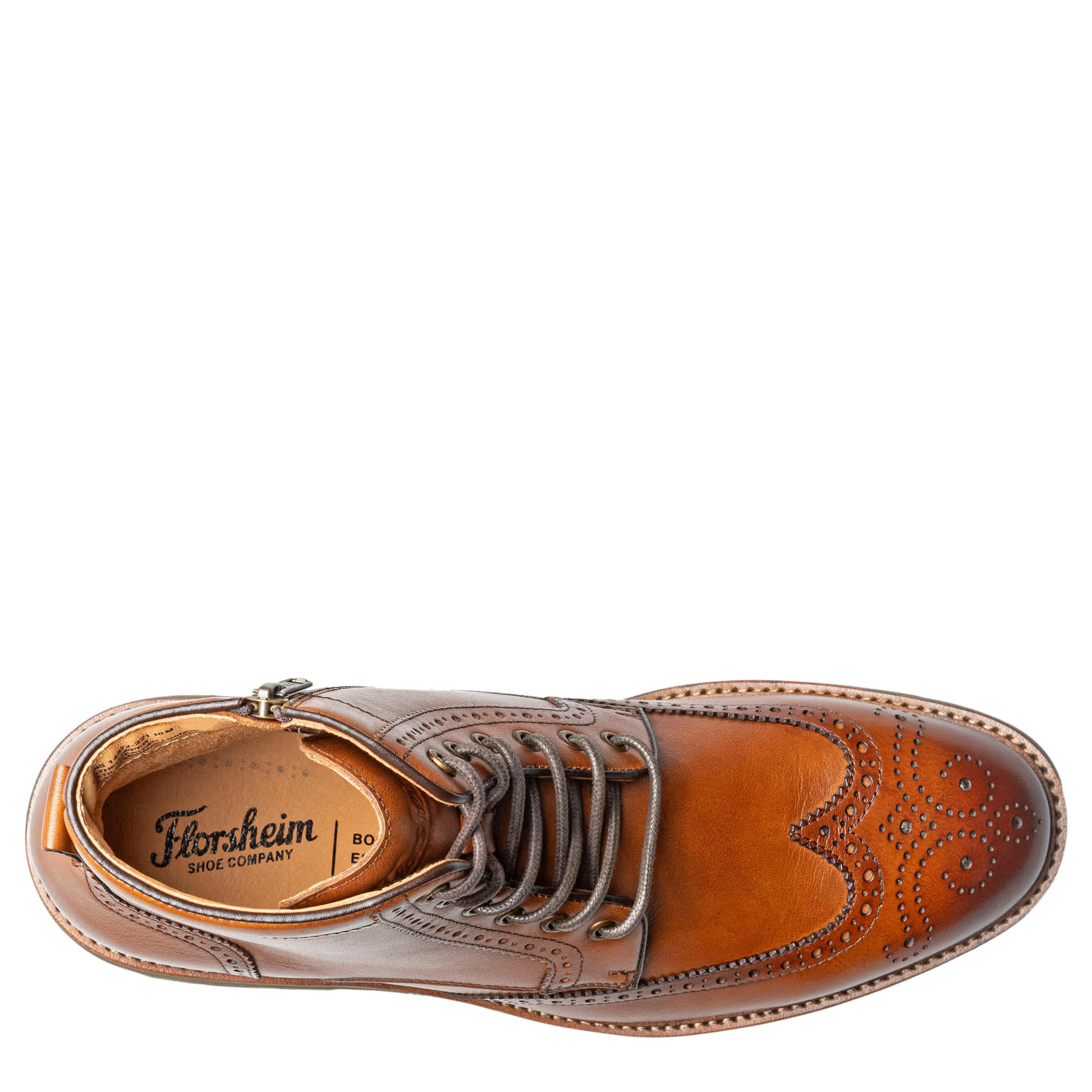 FLORSHEIM-MENS REDFORD WINGTIP LACE-UP BOOT-COGNAC & 
