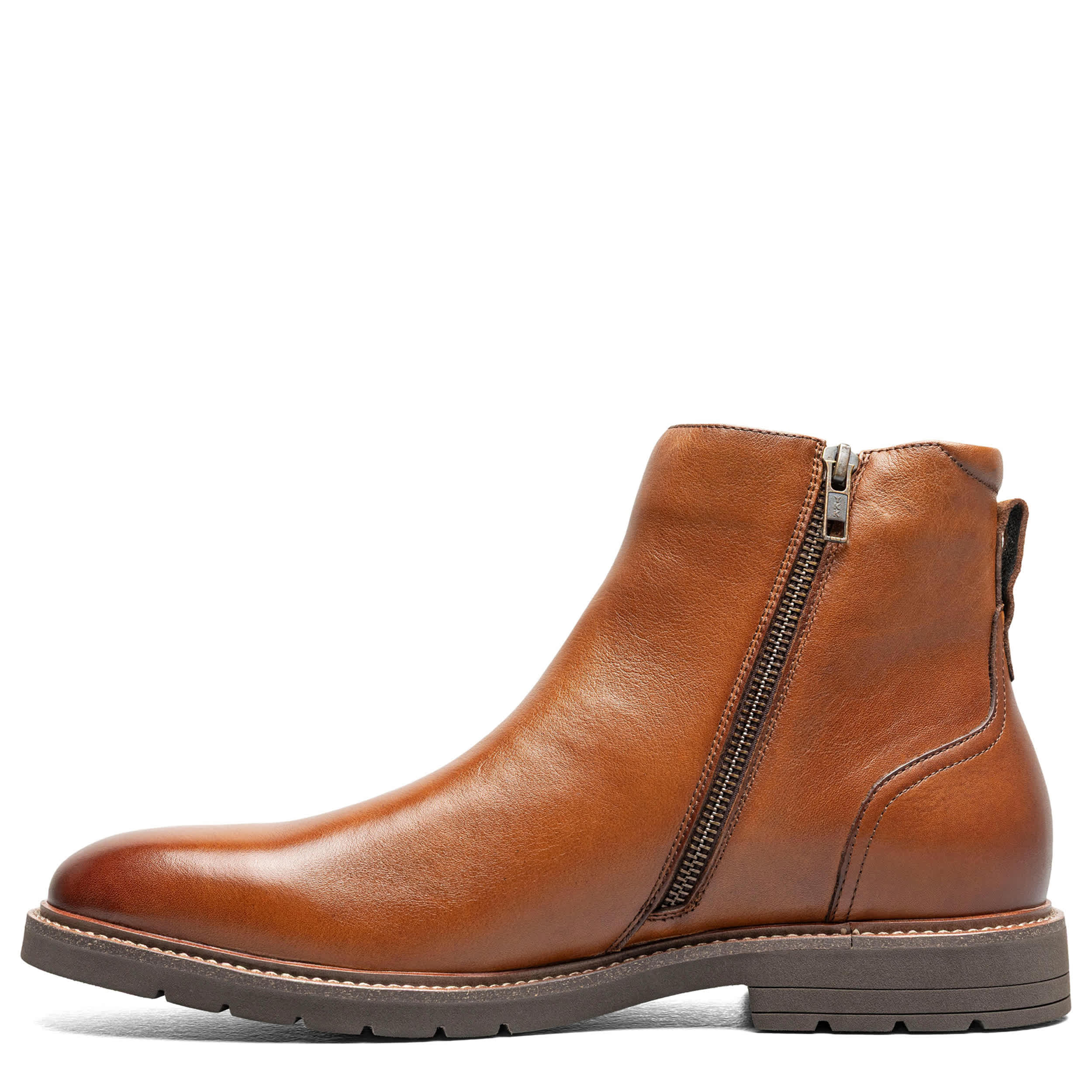 FLORSHEIM-MENS REDFORD SIDE ZIP BOOT-COGNAC & 