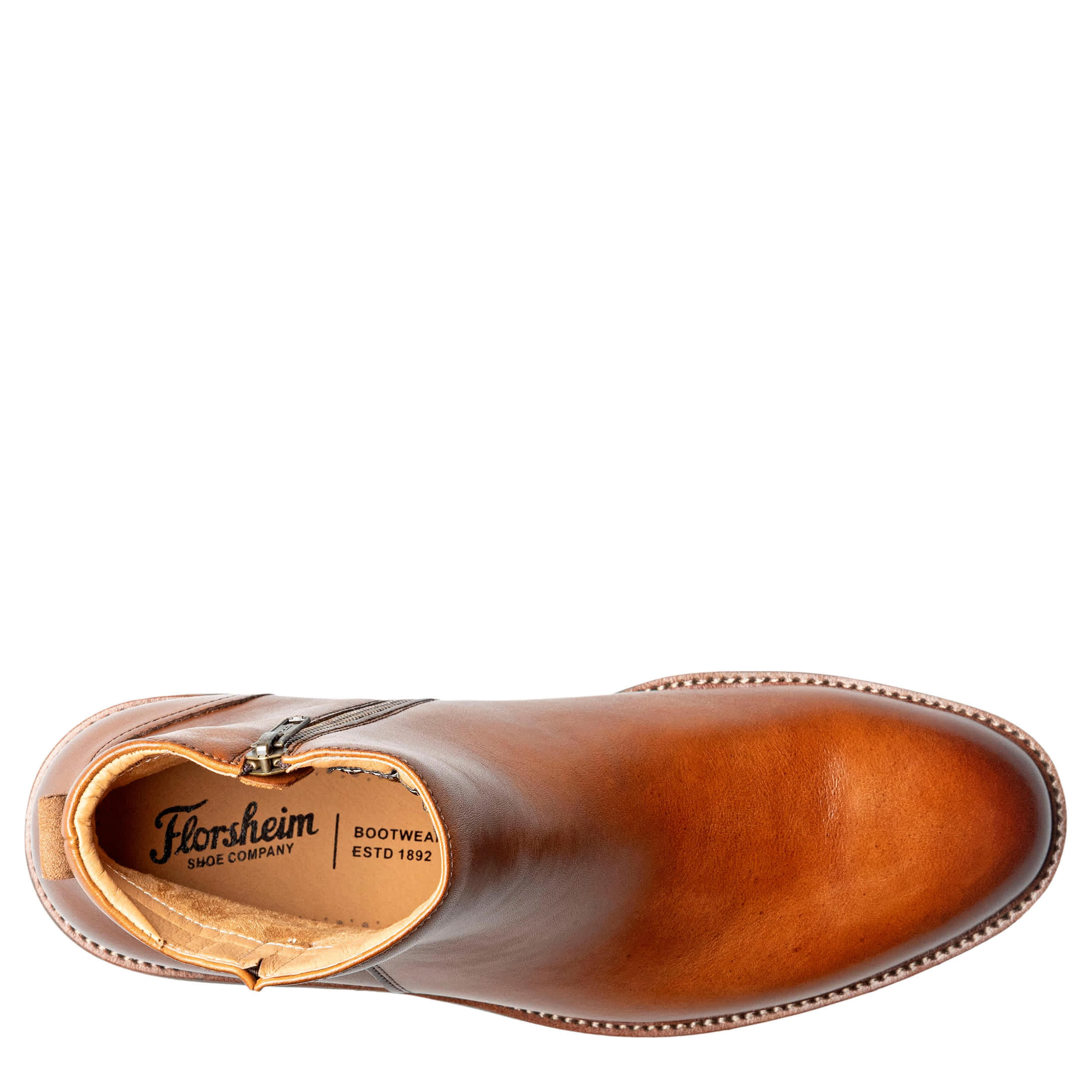 FLORSHEIM-MENS REDFORD SIDE ZIP BOOT-COGNAC & 
