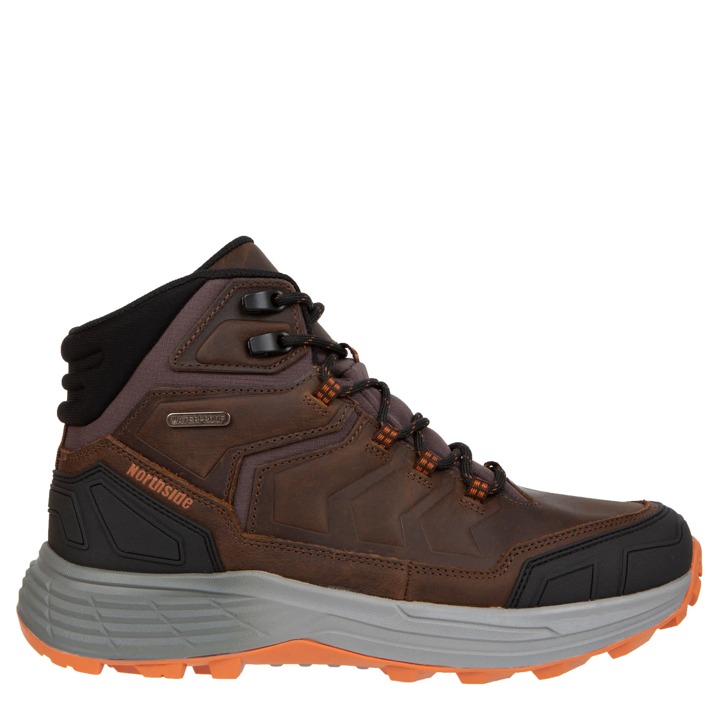 NORTHSIDE-MENS ALPINE RIDGE MID WATERPROOF HIKING BOOT-DARK BROWN & ORANGE