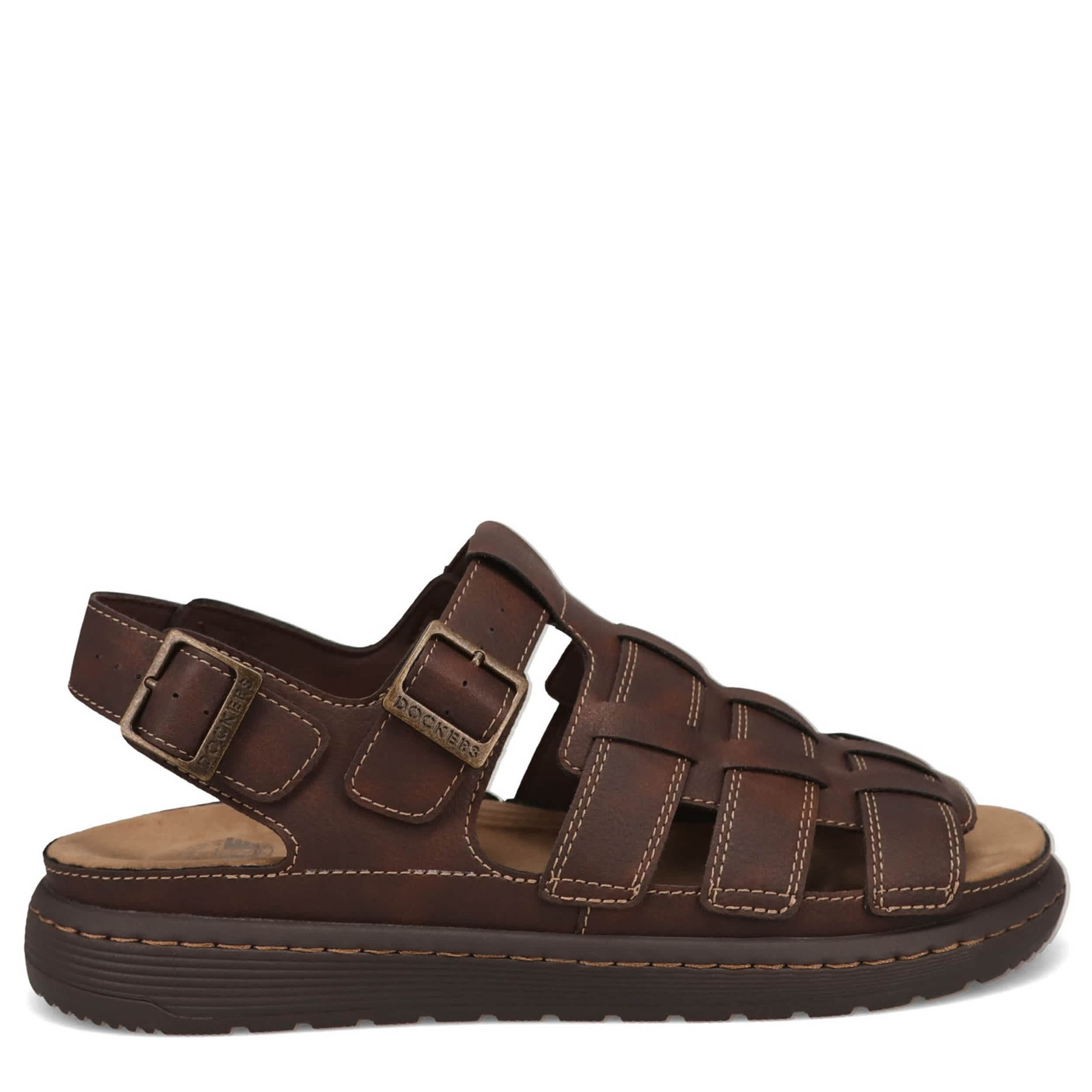 DOCKERS-MENS SORRENTO BUCKLED OUTDOOR SANDAL-DARK BROWN & 