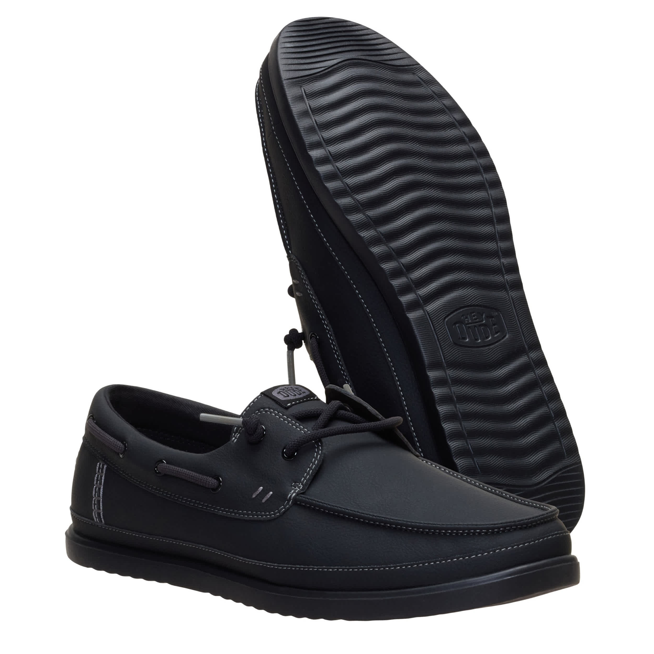 HEYDUDE-MENS HARBOR LO CLASSIC BOAT SHOE-BLACK & 