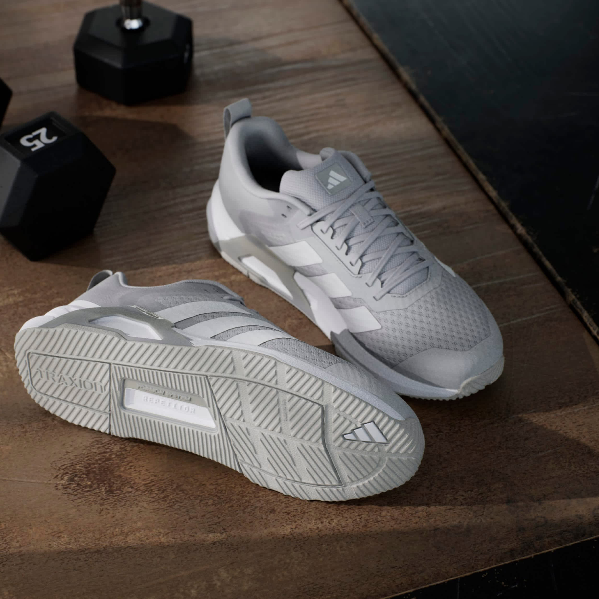 ADIDAS-MENS DROPSET CONTROL TRAINING SHOE-GREY & WHITE