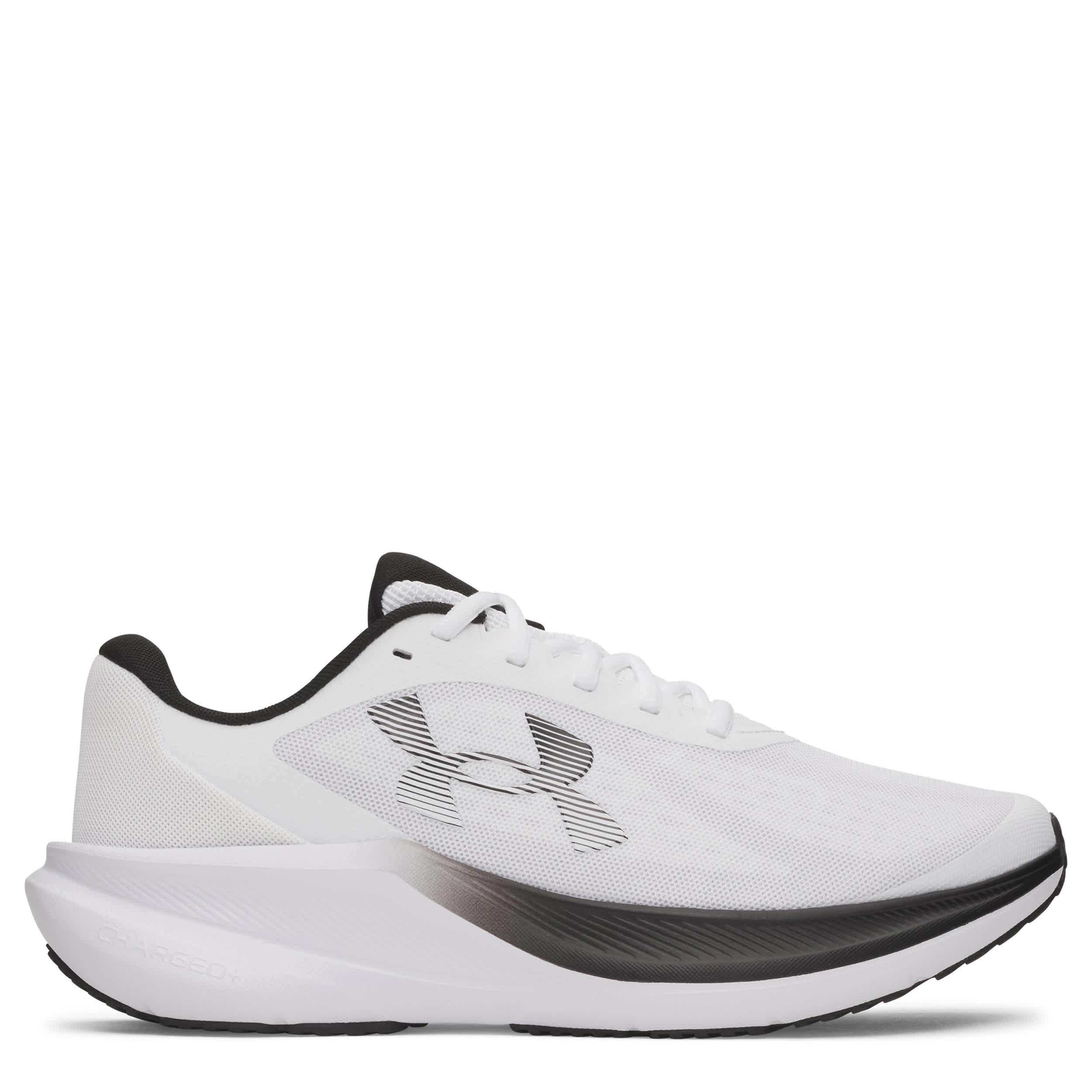 UNDER ARMOUR-MENS CHARGED+ CHASE RUNNING SHOE-WHITE & BLACK