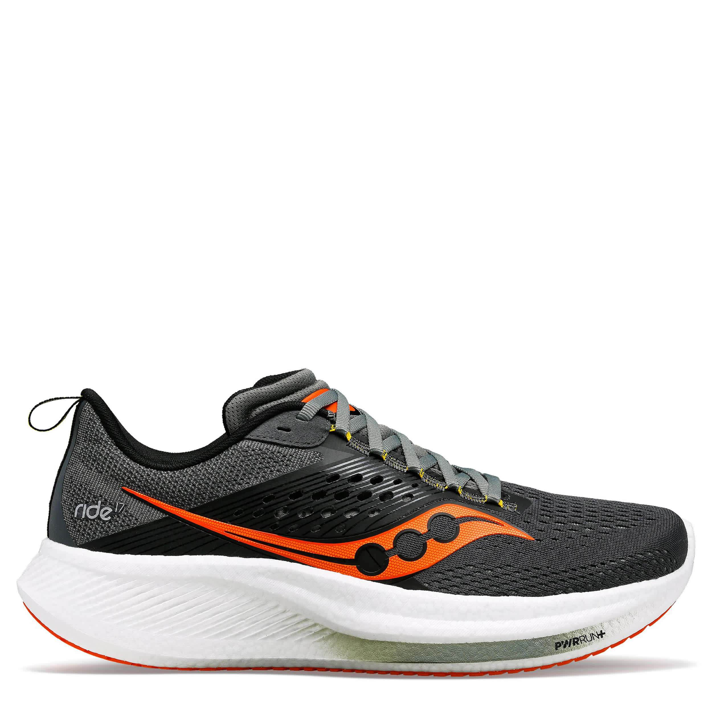 SAUCONY-MENS RIDE 17 RUNNING SHOES-BLACK & ORANGE