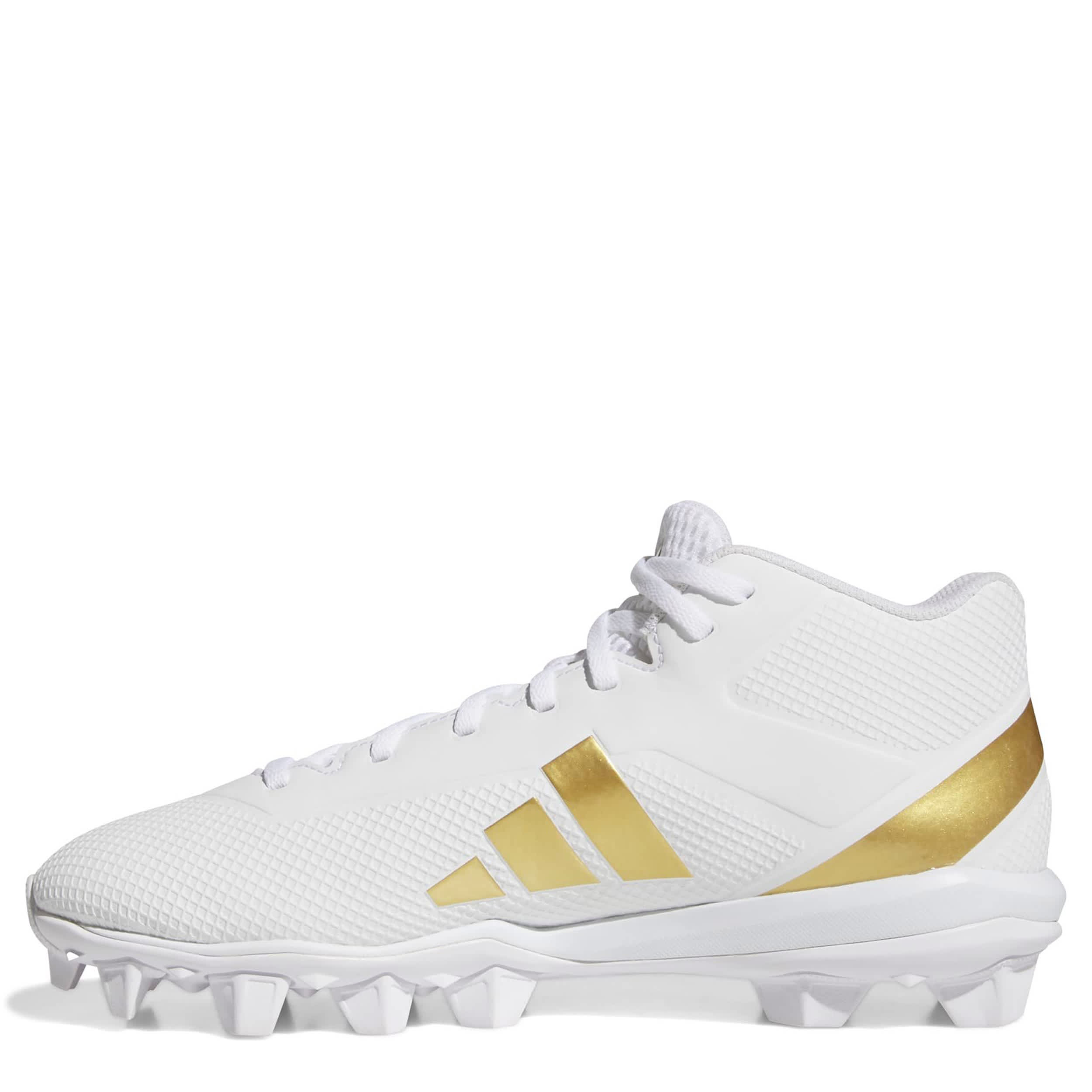 ADIDAS-UNISEX ADIZERO IMACT 2 MOLDED RUBBER CLEATS-WHITE & GOLD