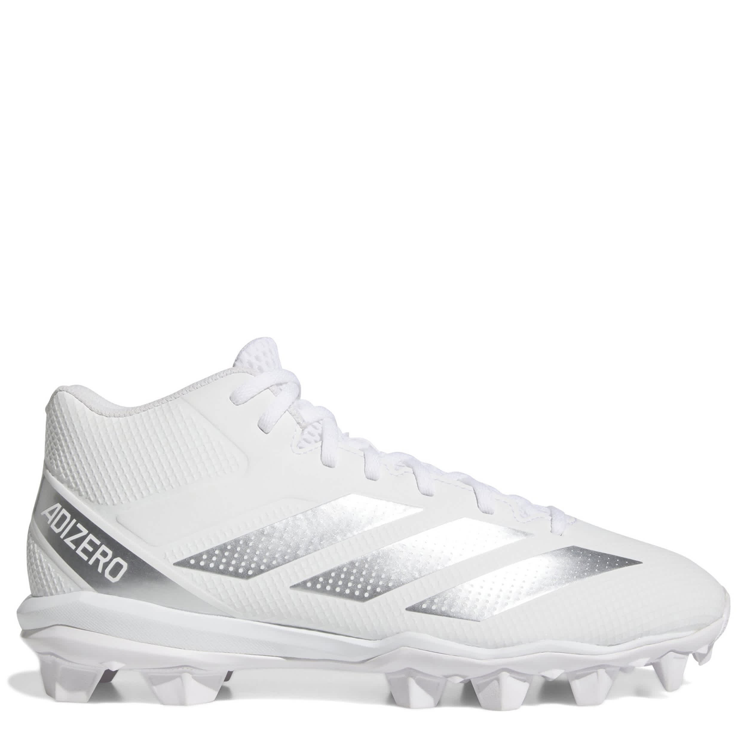 ADIDAS-UNISEX ADIZERO IMPACT.2 MOLDED RUBBER FOOTBALL CLEATS-WHITE & SILVER
