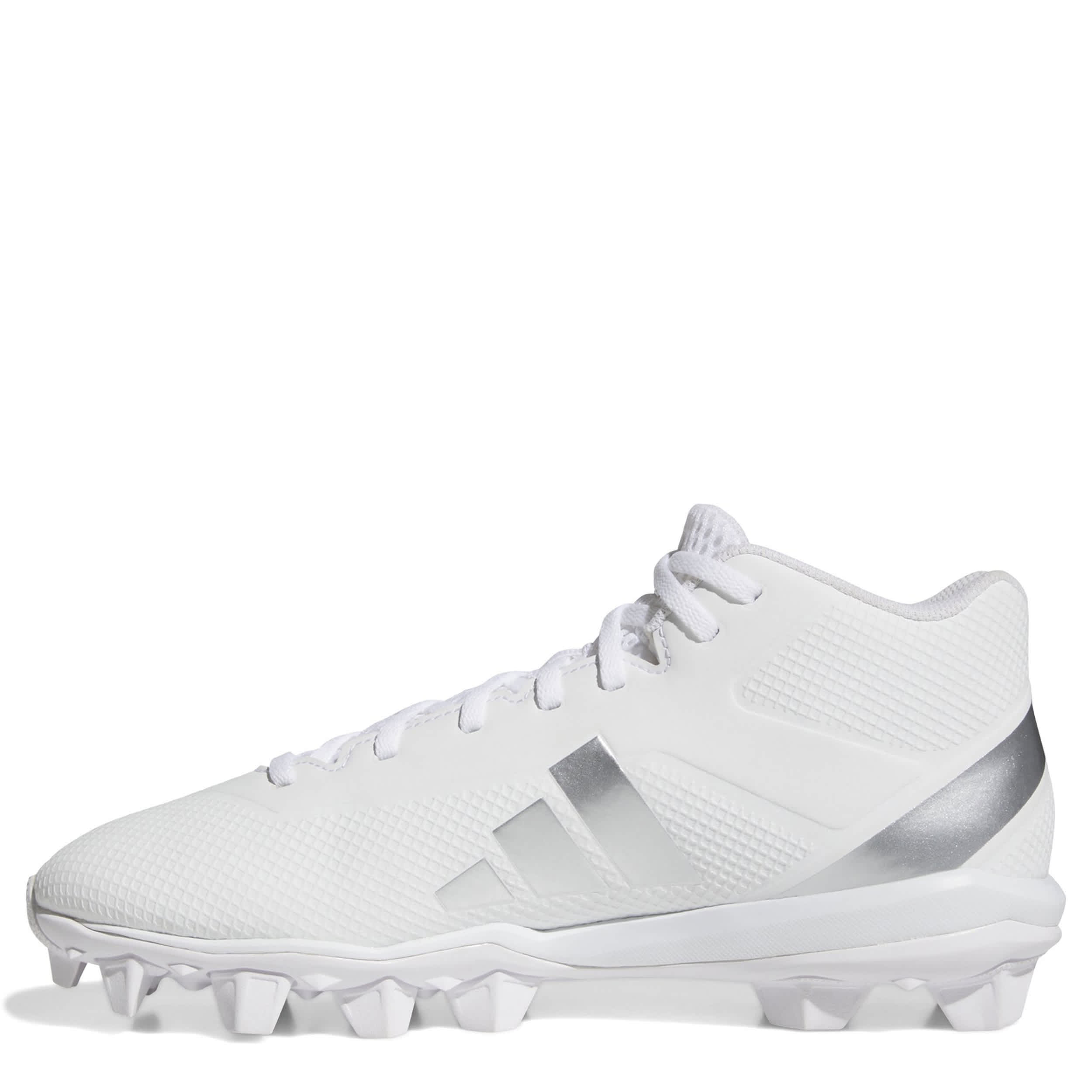 ADIDAS-UNISEX ADIZERO IMPACT.2 MOLDED RUBBER FOOTBALL CLEATS-WHITE & SILVER