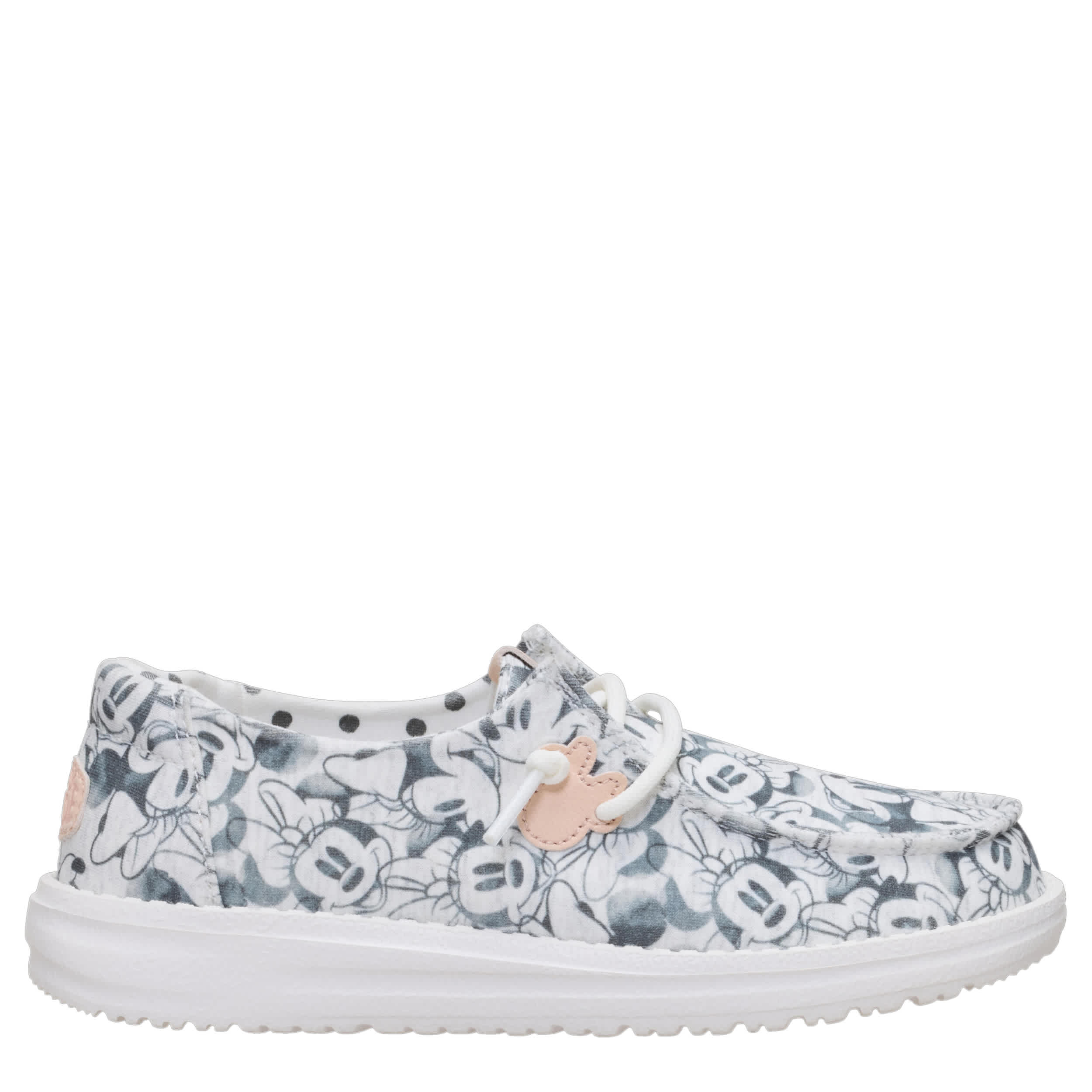HEYDUDE-GIRLS WENDY YOUTH MINNIE MOUSE SLIP ON SNEAKER-GREY & PINK