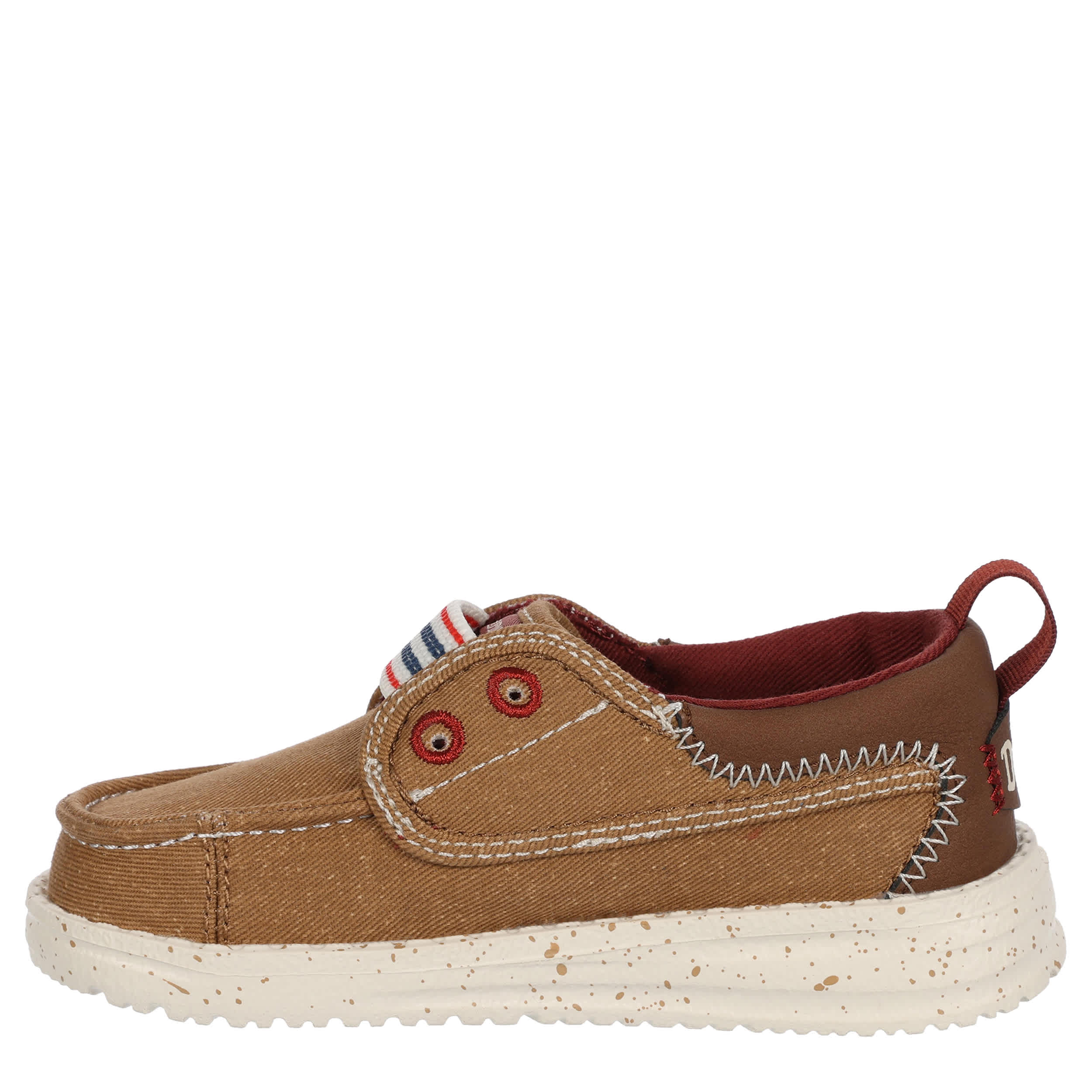 HEYDUDE-BOYS WALLY CRU CRAFTED VARSITY TODDLER SLIP ON SNEAKER-COGNAC & TAN