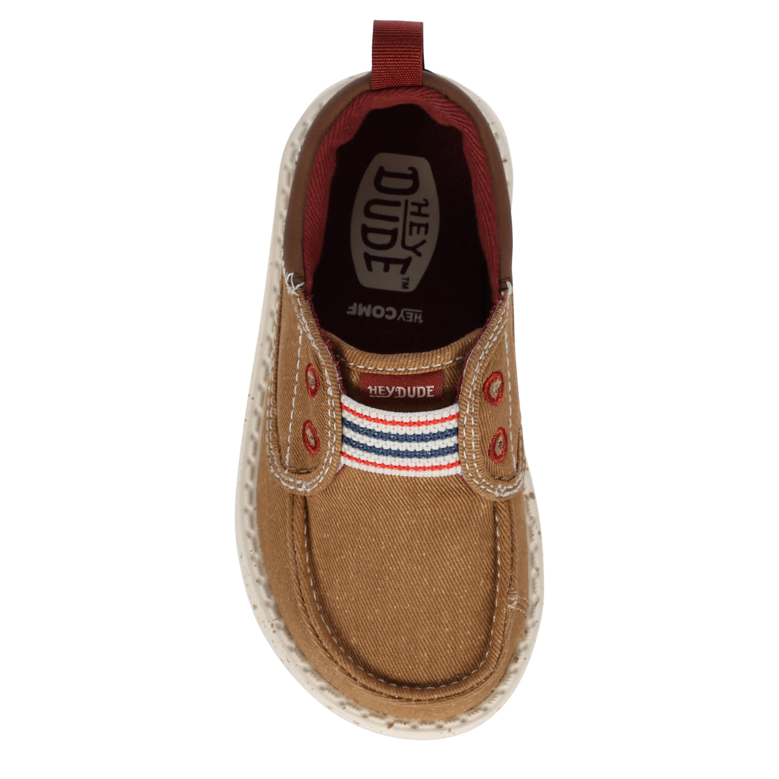HEYDUDE-BOYS WALLY CRU CRAFTED VARSITY TODDLER SLIP ON SNEAKER-COGNAC & TAN