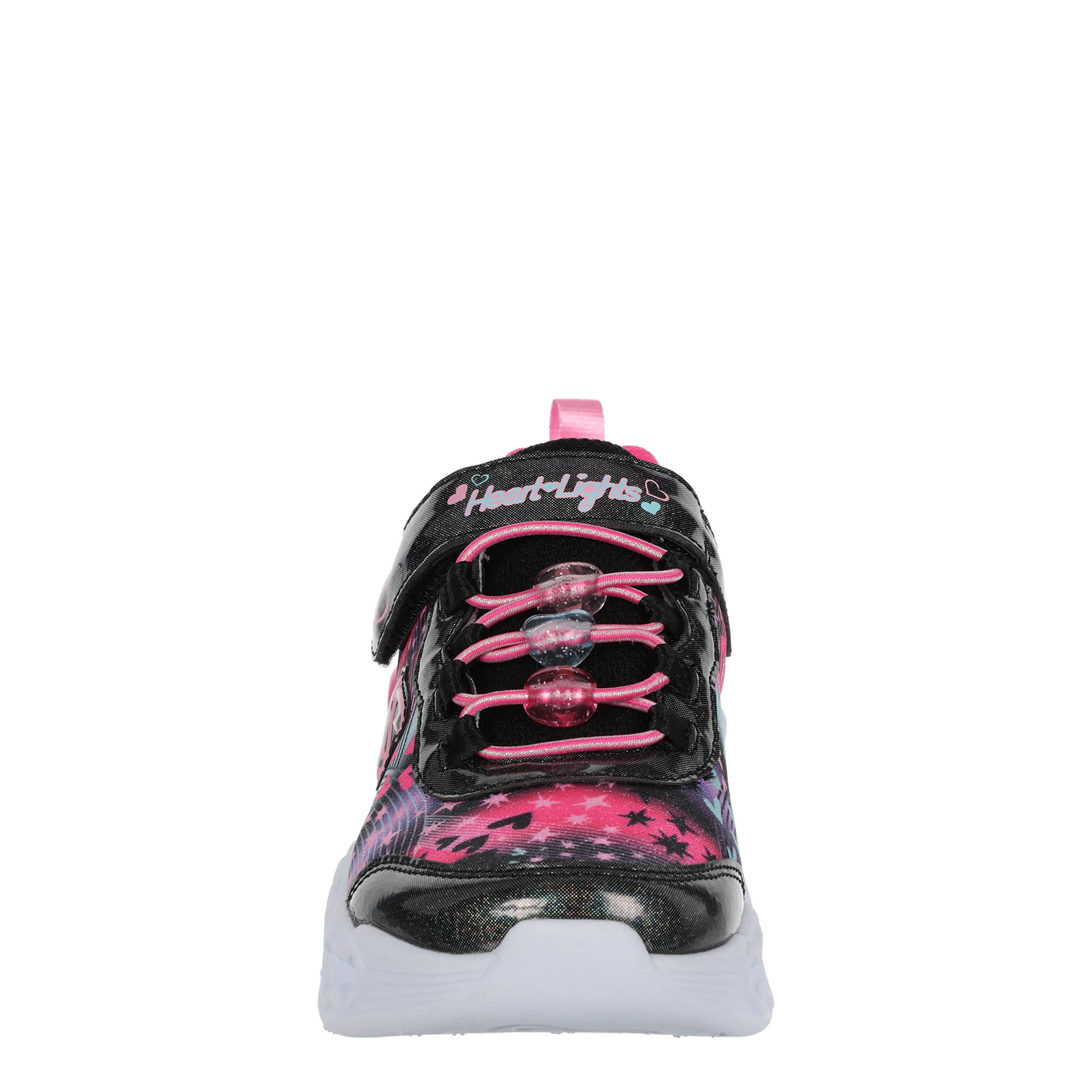 SKECHERS-GIRLS LITTLE KID HEART LIGHTS LIGHT UP SNEAKER-BLACK & PINK