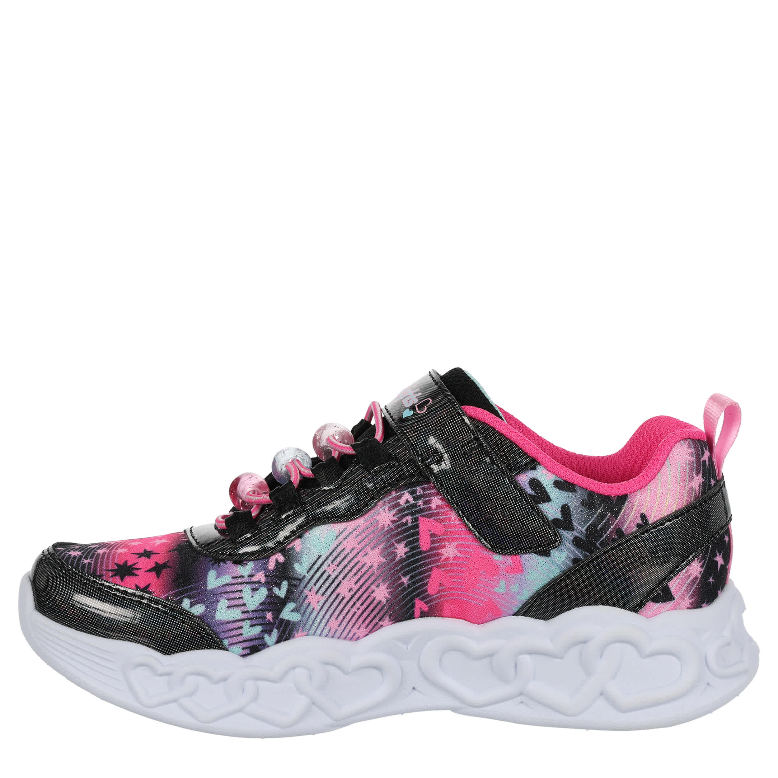 SKECHERS-GIRLS LITTLE KID HEART LIGHTS LIGHT UP SNEAKER-BLACK & PINK