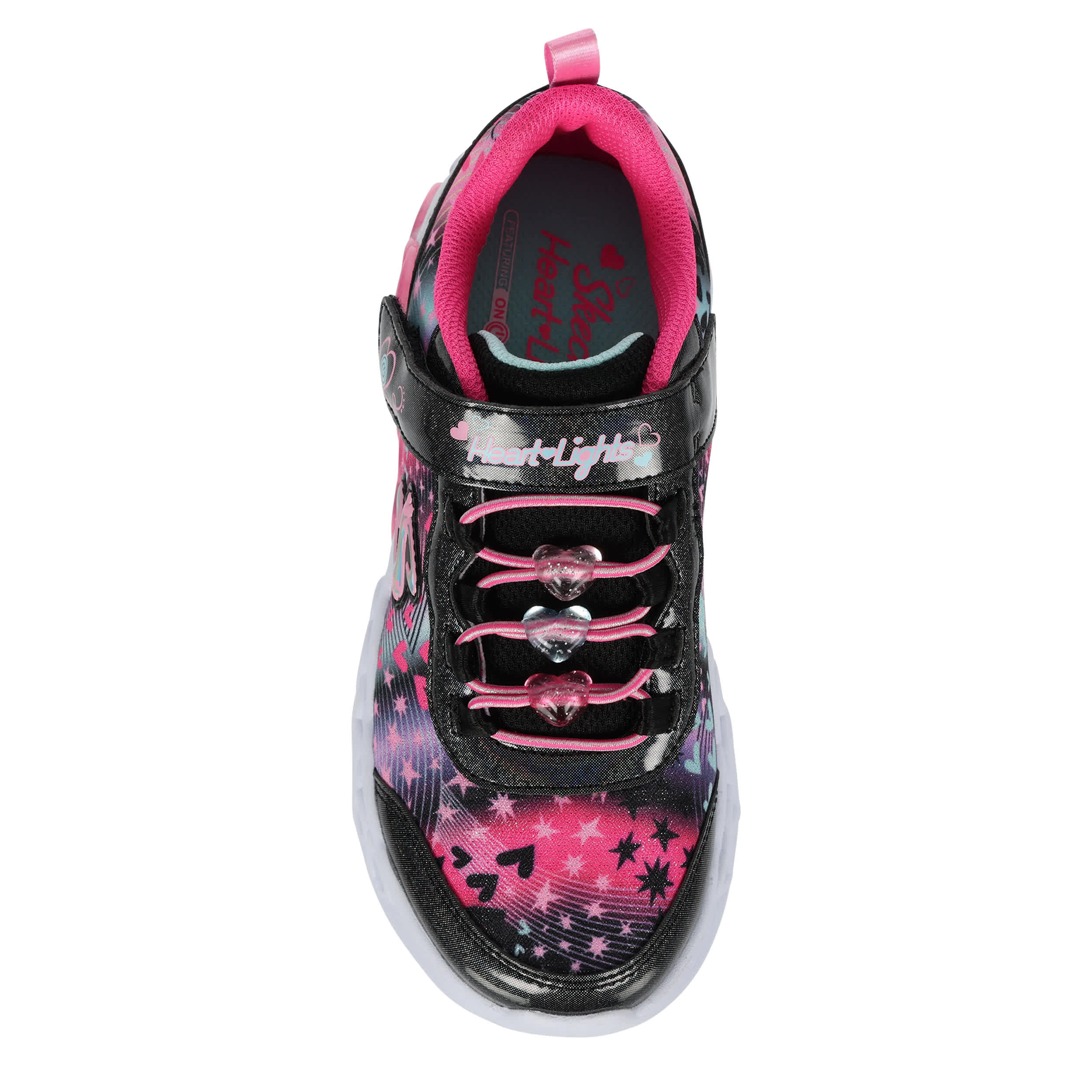 SKECHERS-GIRLS LITTLE KID HEART LIGHTS LIGHT UP SNEAKER-BLACK & PINK