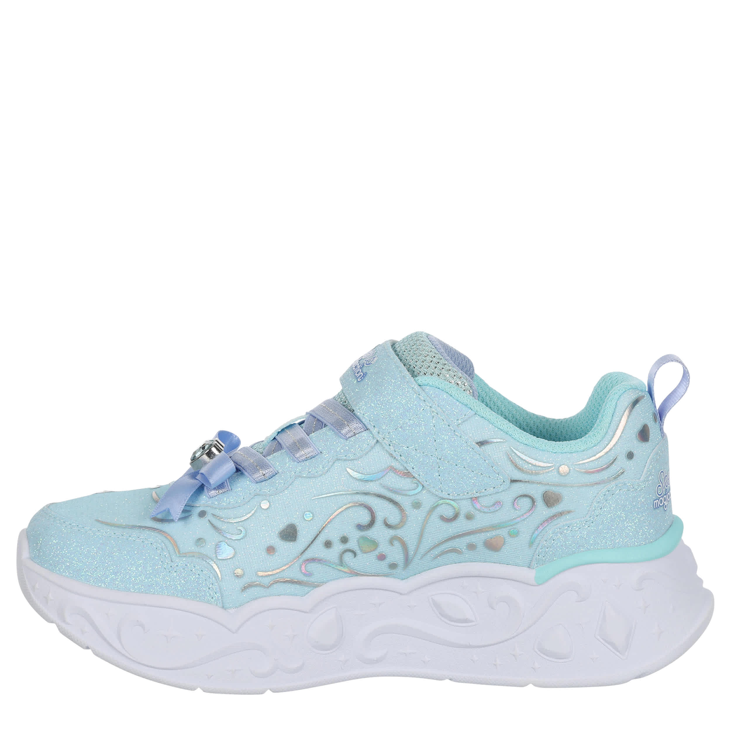 SKECHERS-GIRLS LITTLE KID PRINCESS STEPS LIGHT UP SNEAKER-LIGHT BLUE & 