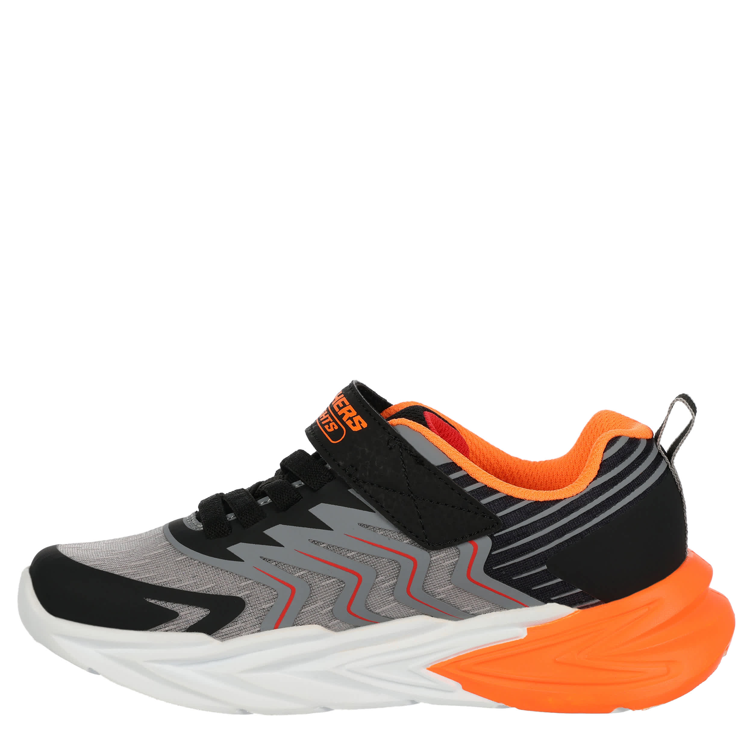SKECHERS-BOYS LITTLE-BIG KID FLEX-GLOW ULTRA LIGHT UP SNEAKER-GREY & ORANGE