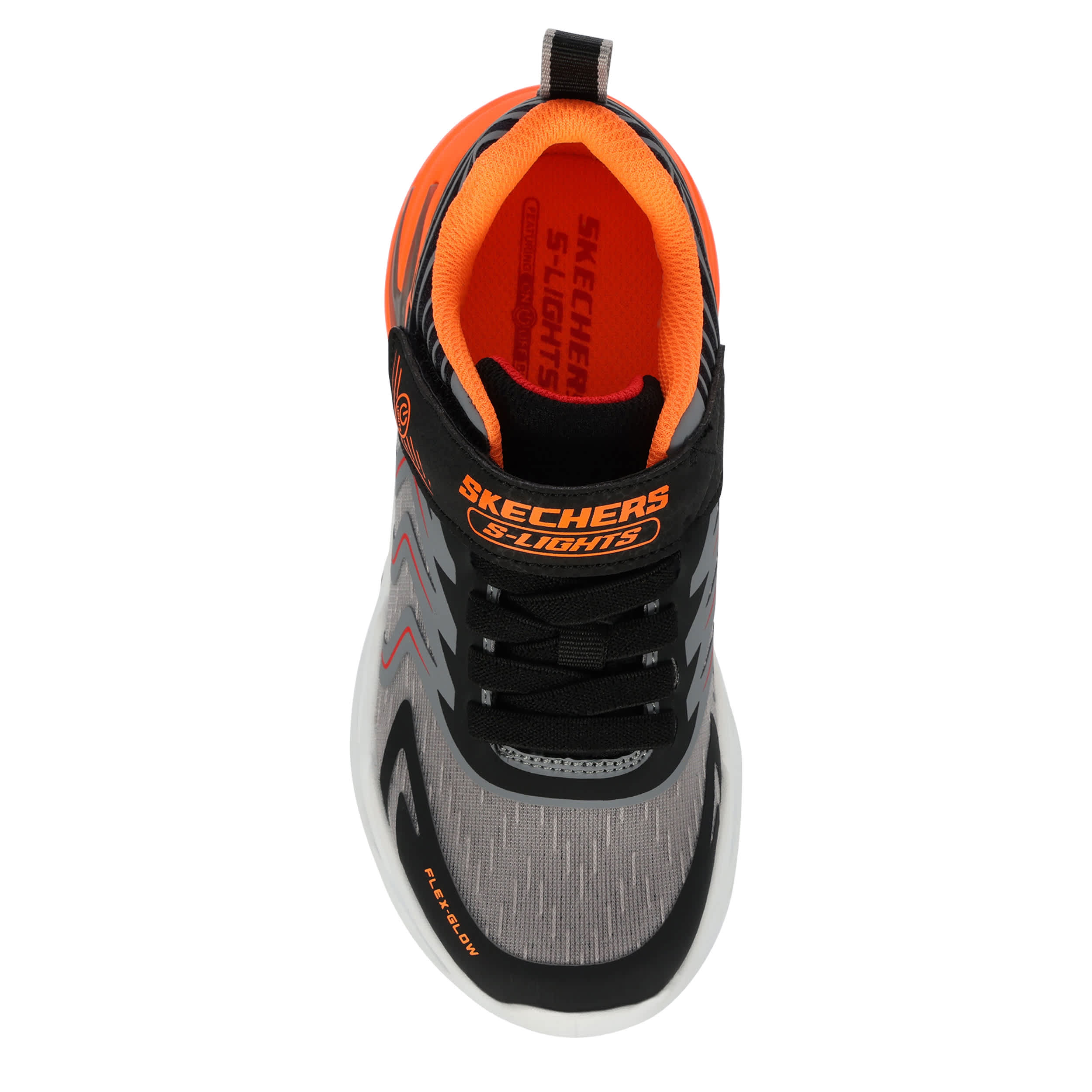SKECHERS-BOYS LITTLE-BIG KID FLEX-GLOW ULTRA LIGHT UP SNEAKER-GREY & ORANGE