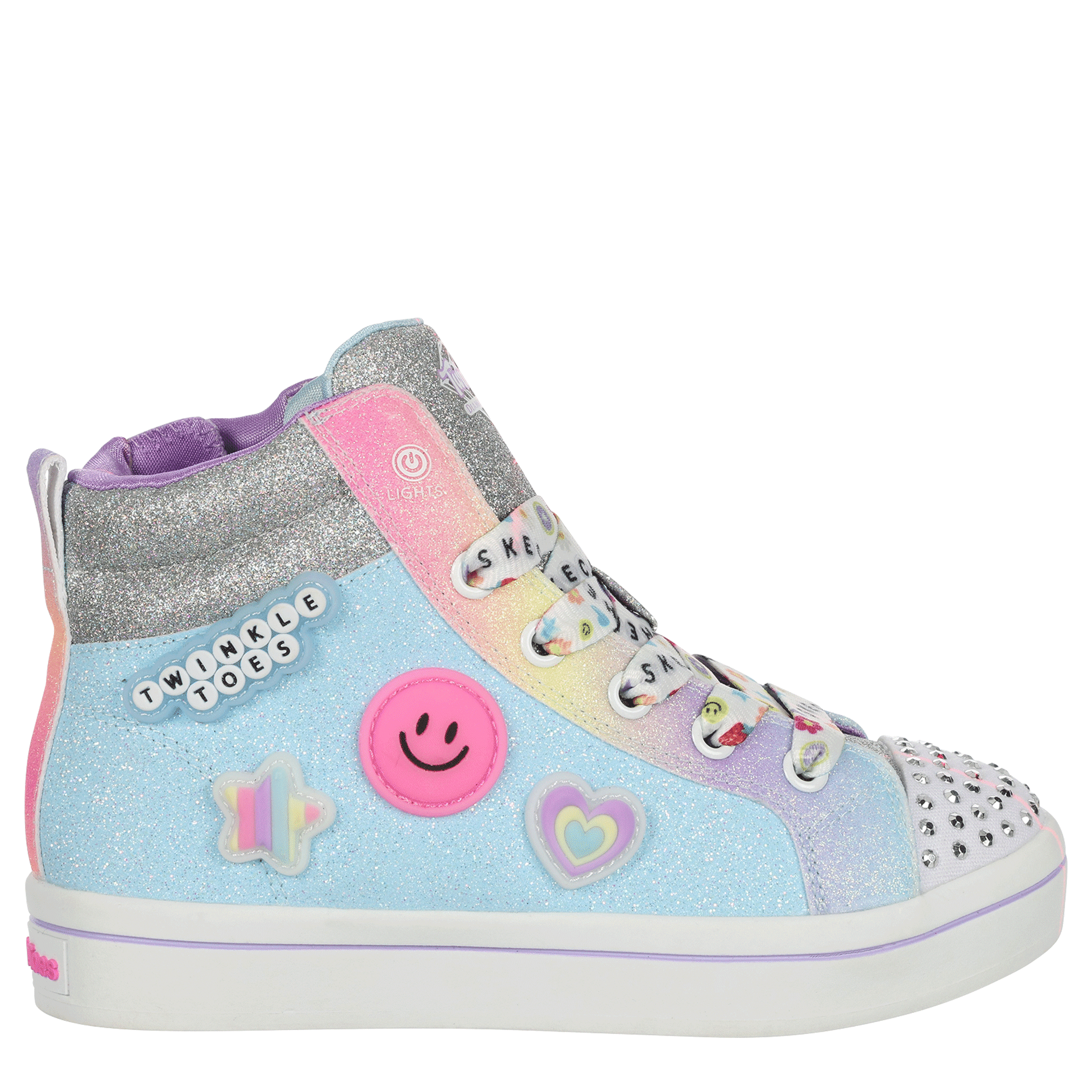 SKECHERS-GIRLS TWI-LITES 2.0 BIT OF HAPPINESS LIGHT UP SNEAKER-LIGHT BLUE & MULTICOLOR