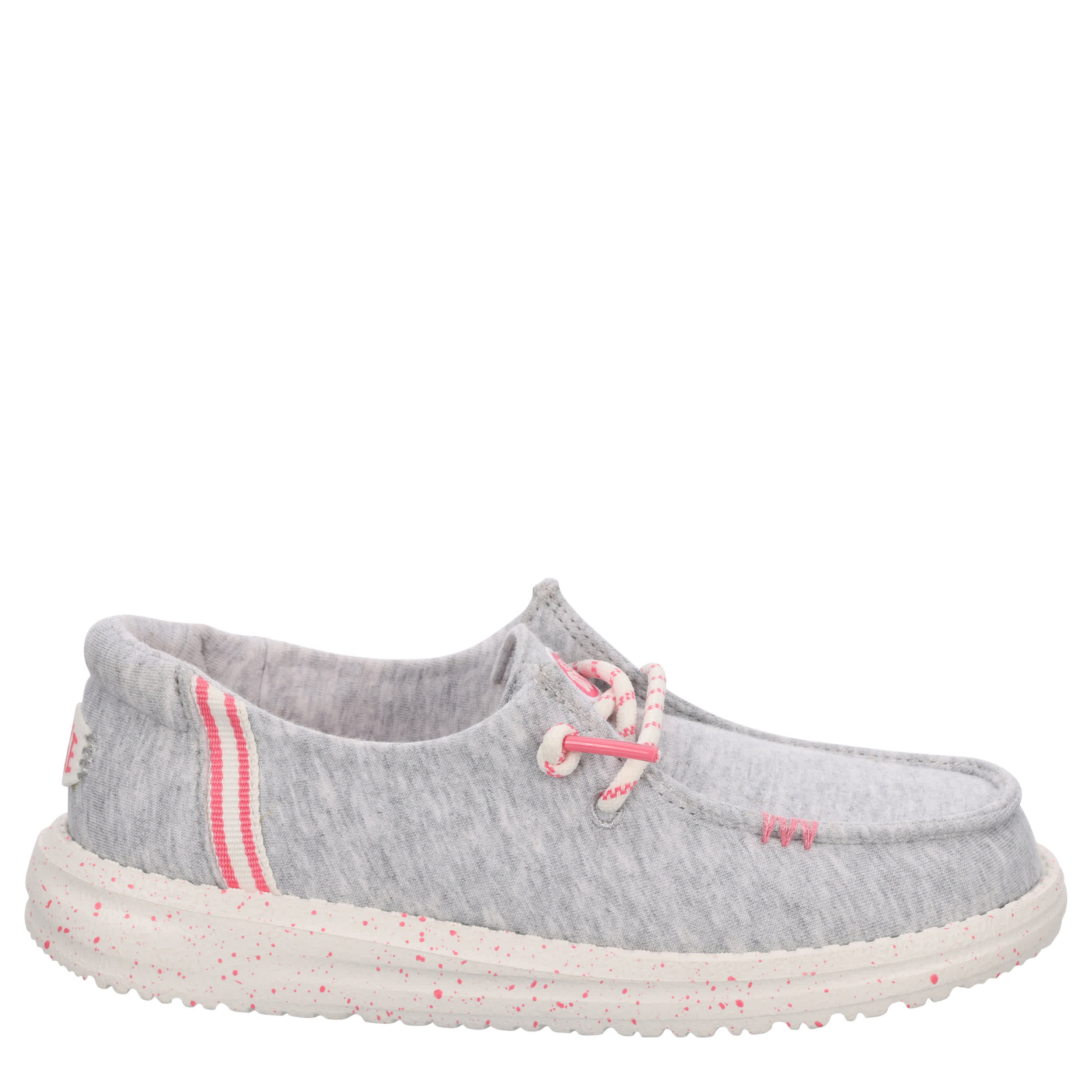 HEYDUDE-GIRLS WENDYYOUTH STRETCH JERSEY SLIP ON SNEAKER-GREY & PINK