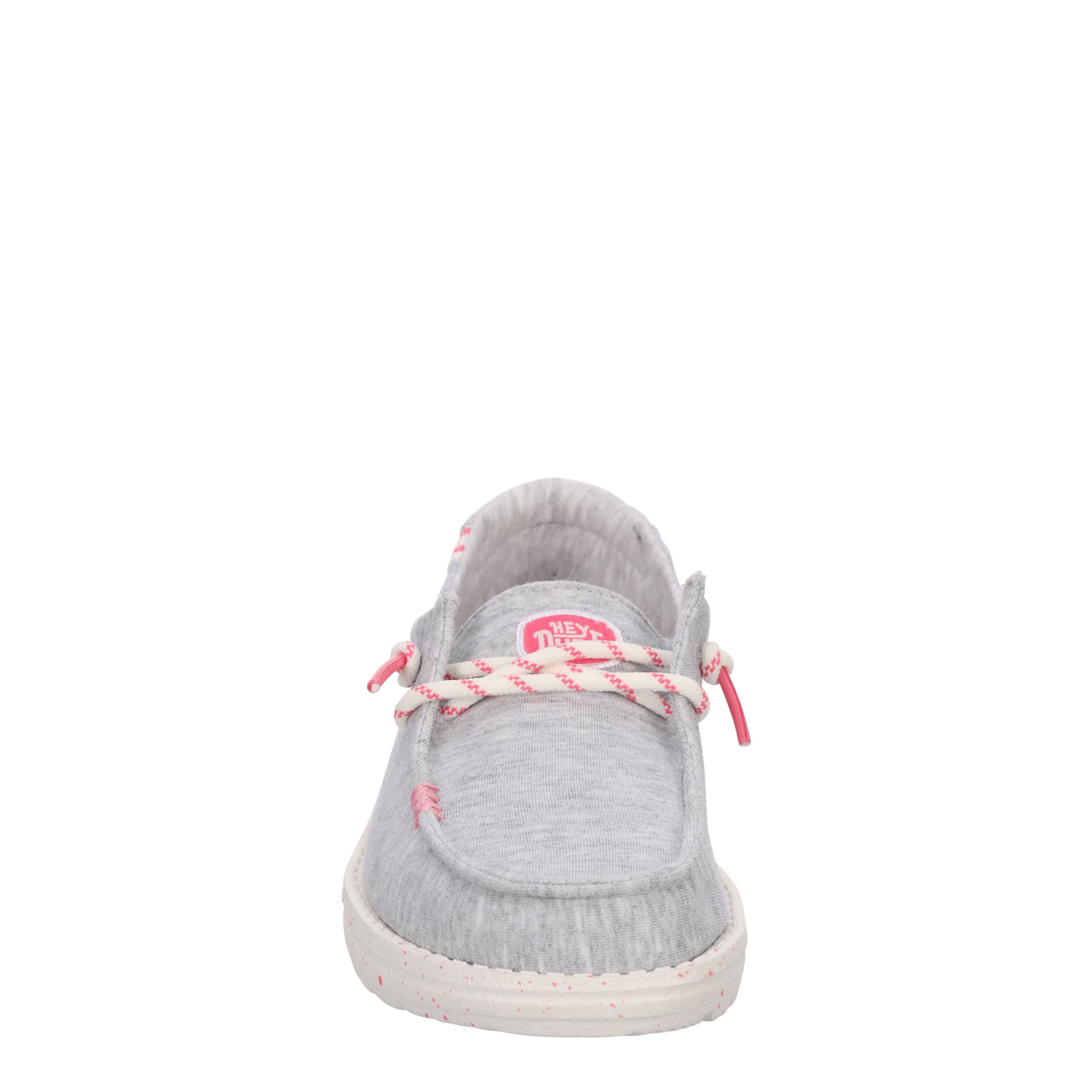 HEYDUDE-GIRLS WENDYYOUTH STRETCH JERSEY SLIP ON SNEAKER-GREY & PINK